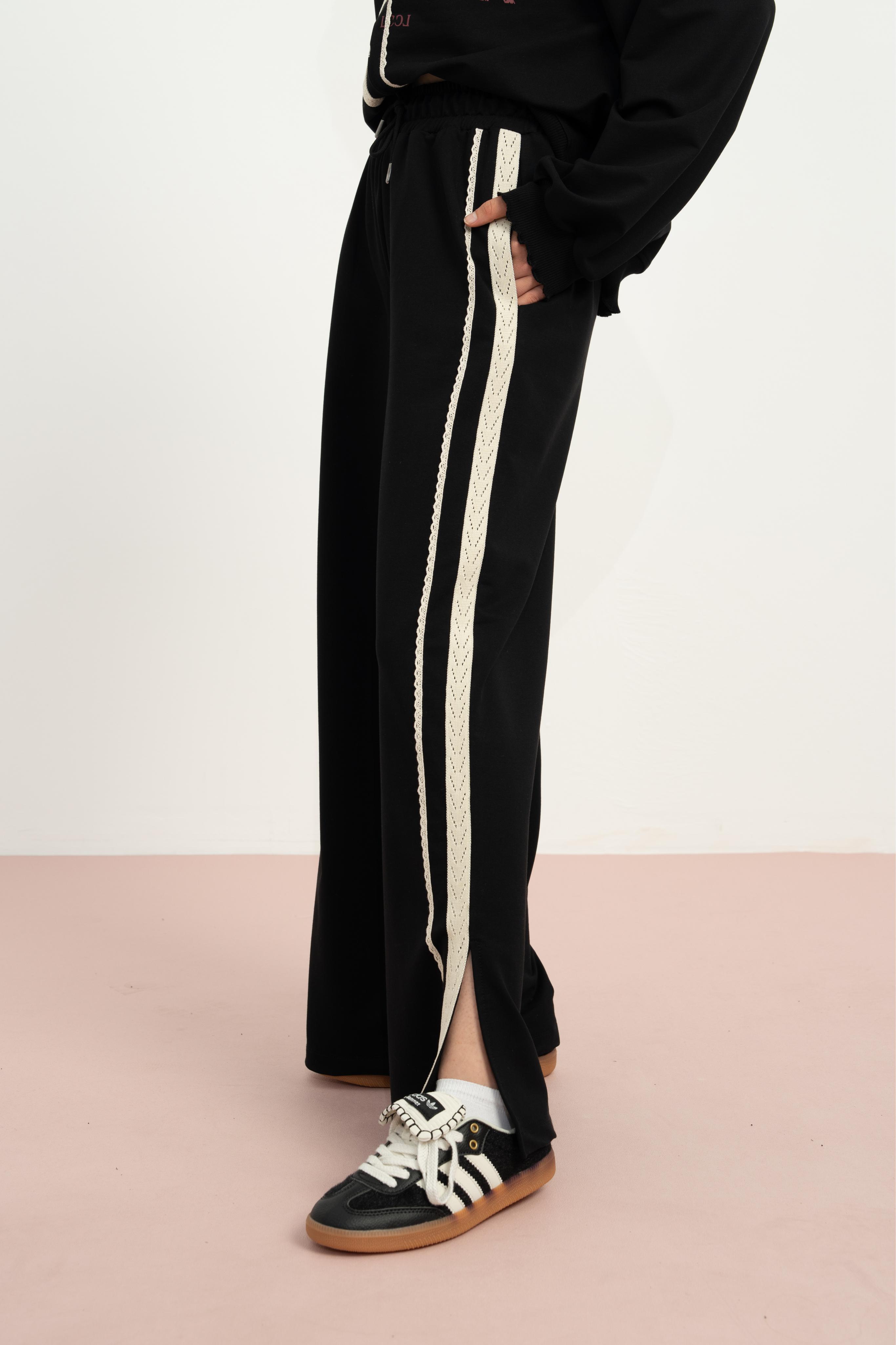 LOCO LOCO Yanları Dantelli Pantolon - Siyah