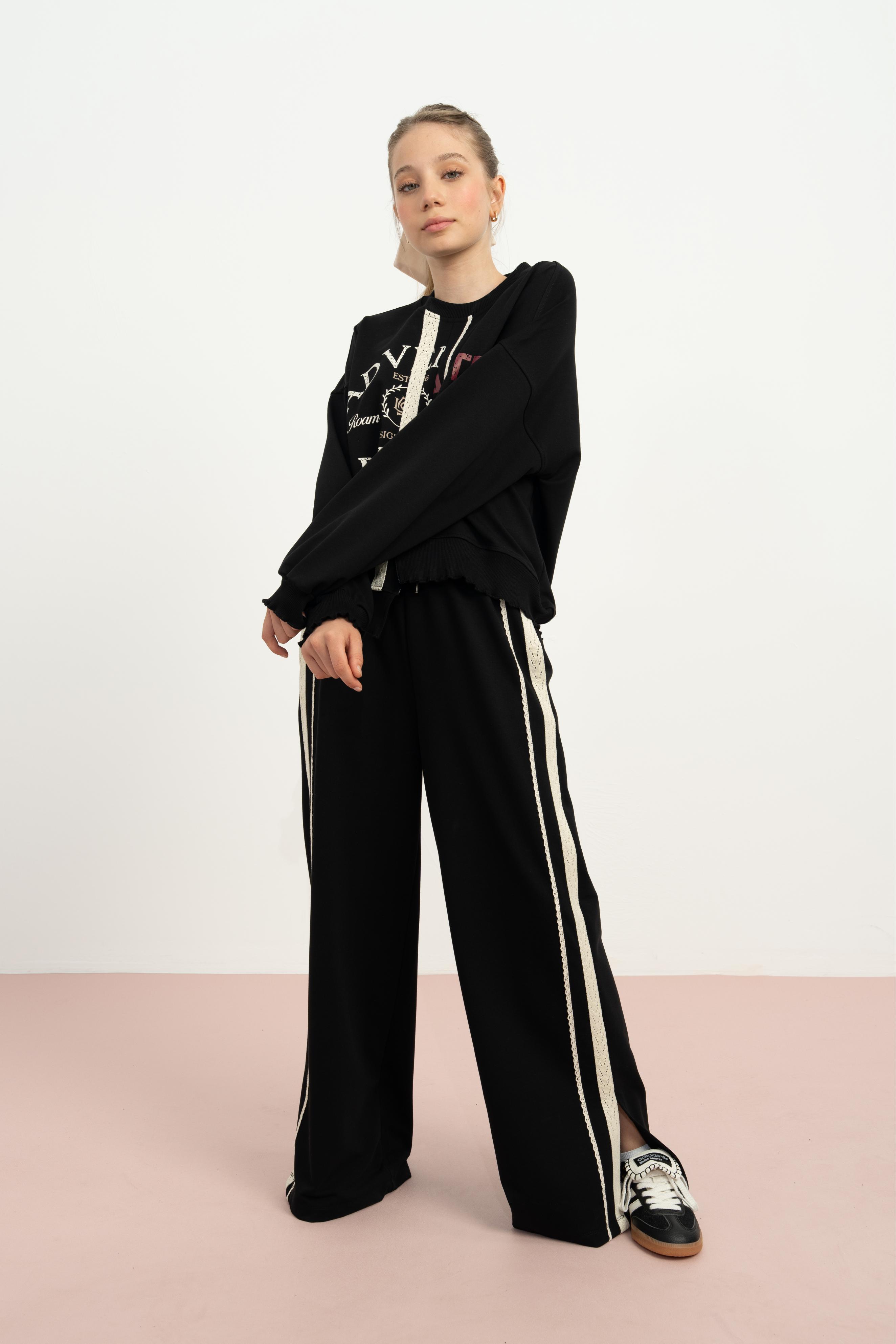 LOCO LOCO Yanları Dantelli Pantolon - Siyah