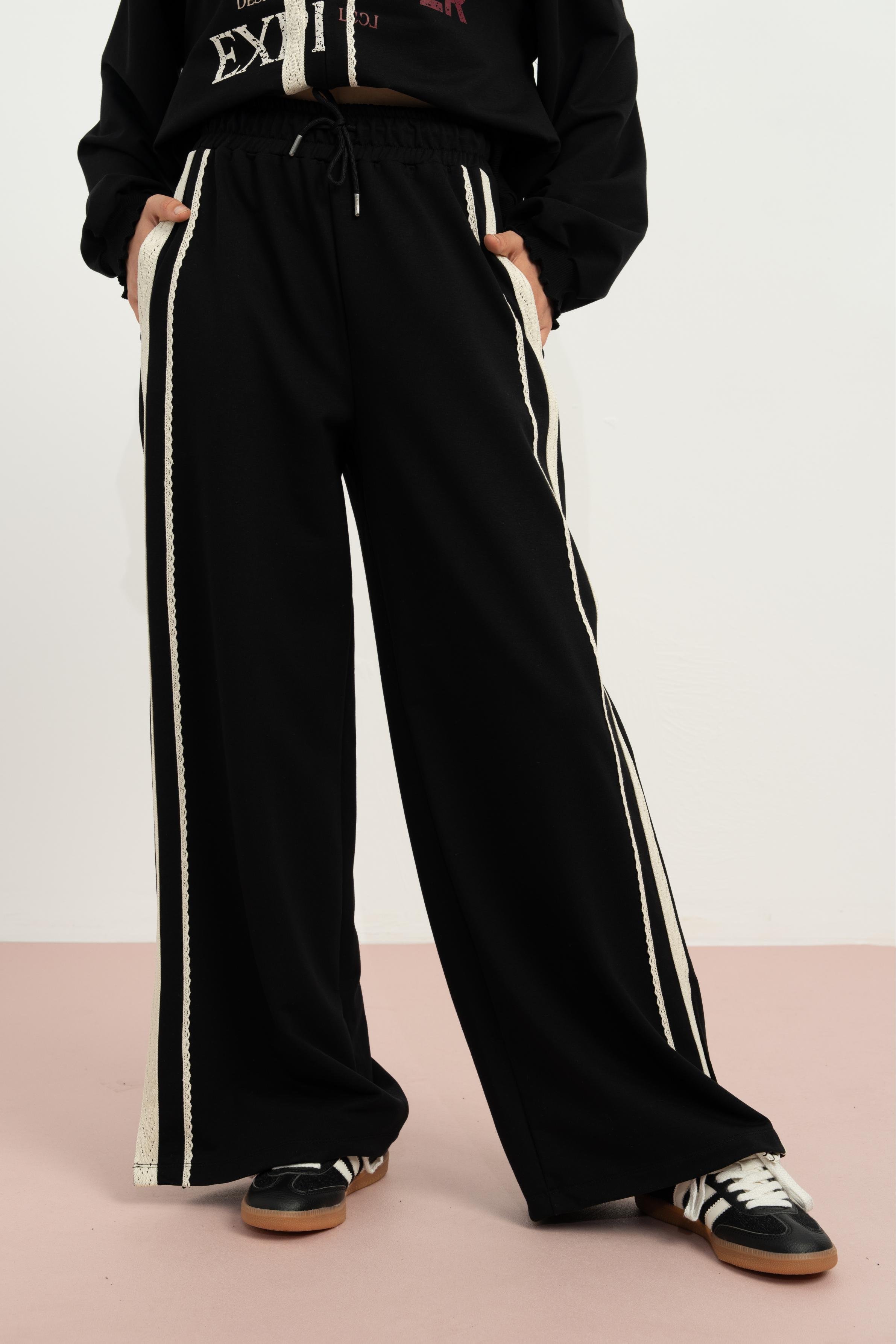 LOCO LOCO Yanları Dantelli Pantolon - Siyah