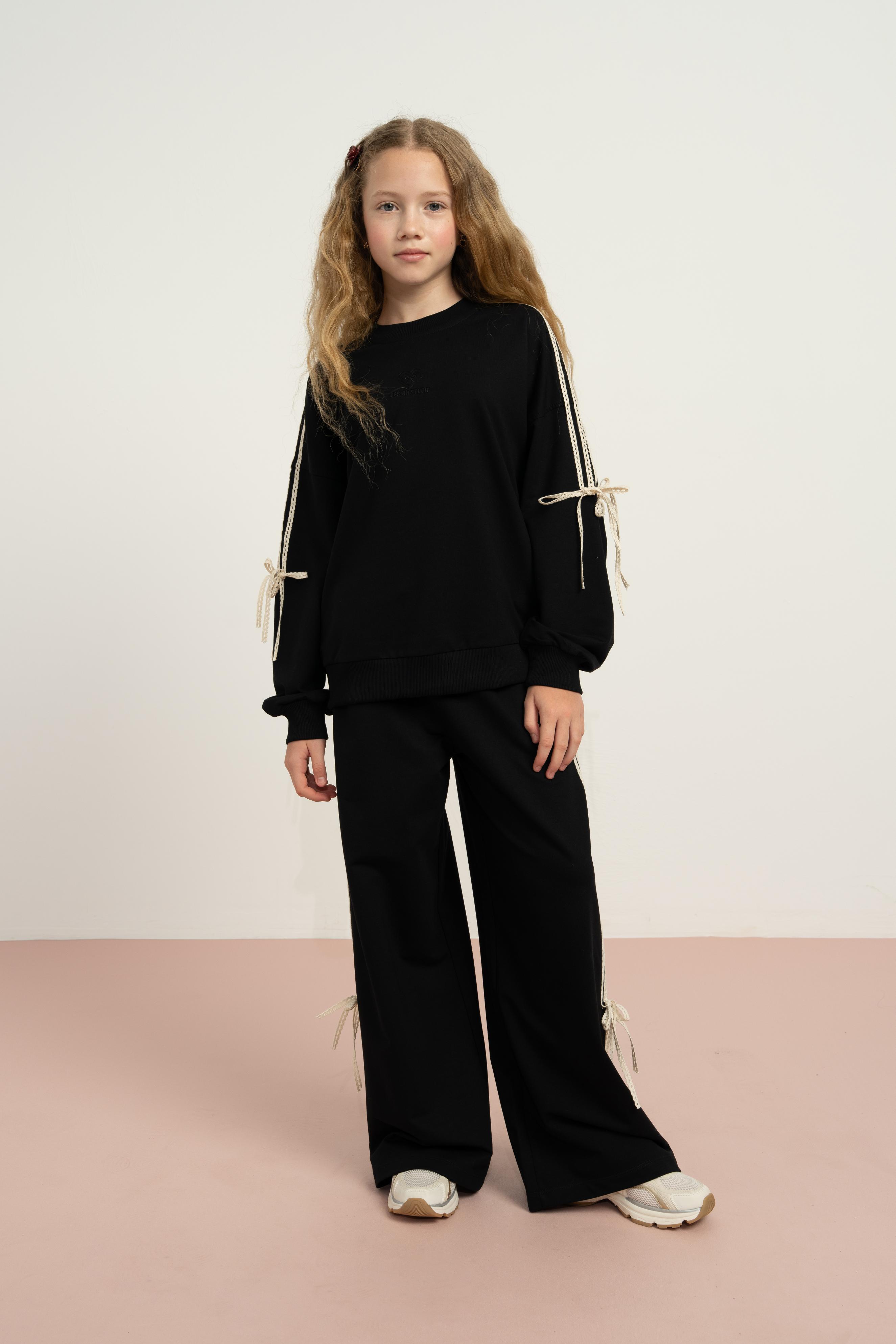 LOCO LOCO Yanları Dantelli Pantolon Takım - Siyah