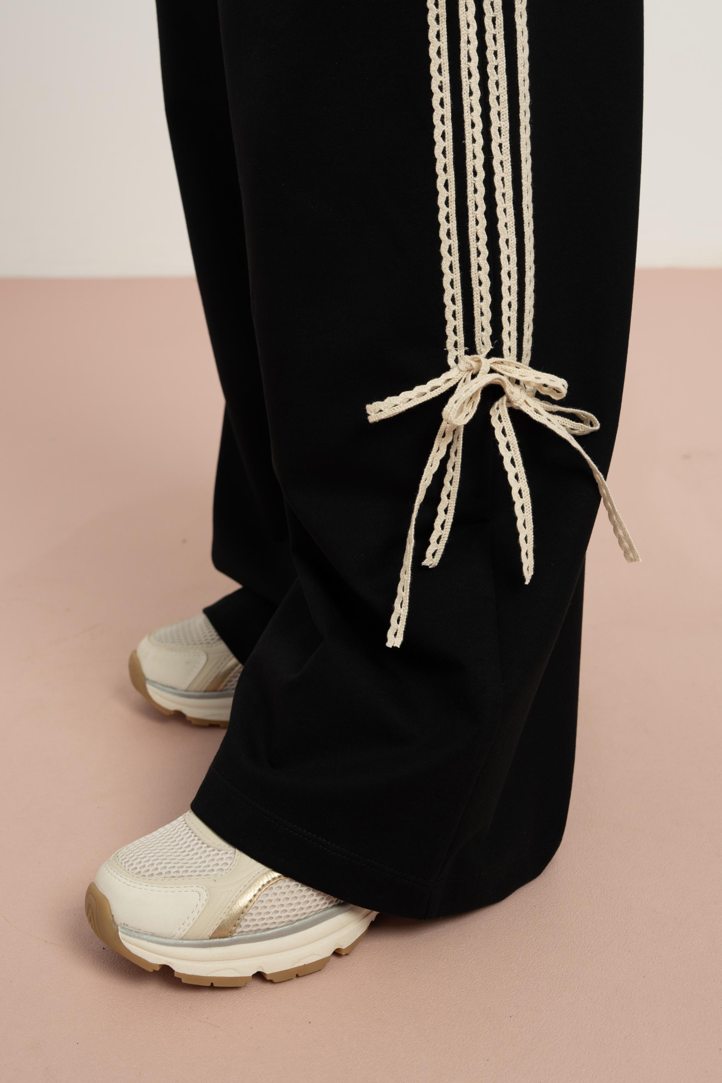 LOCO LOCO Yanları Dantelli Pantolon Takım - Siyah