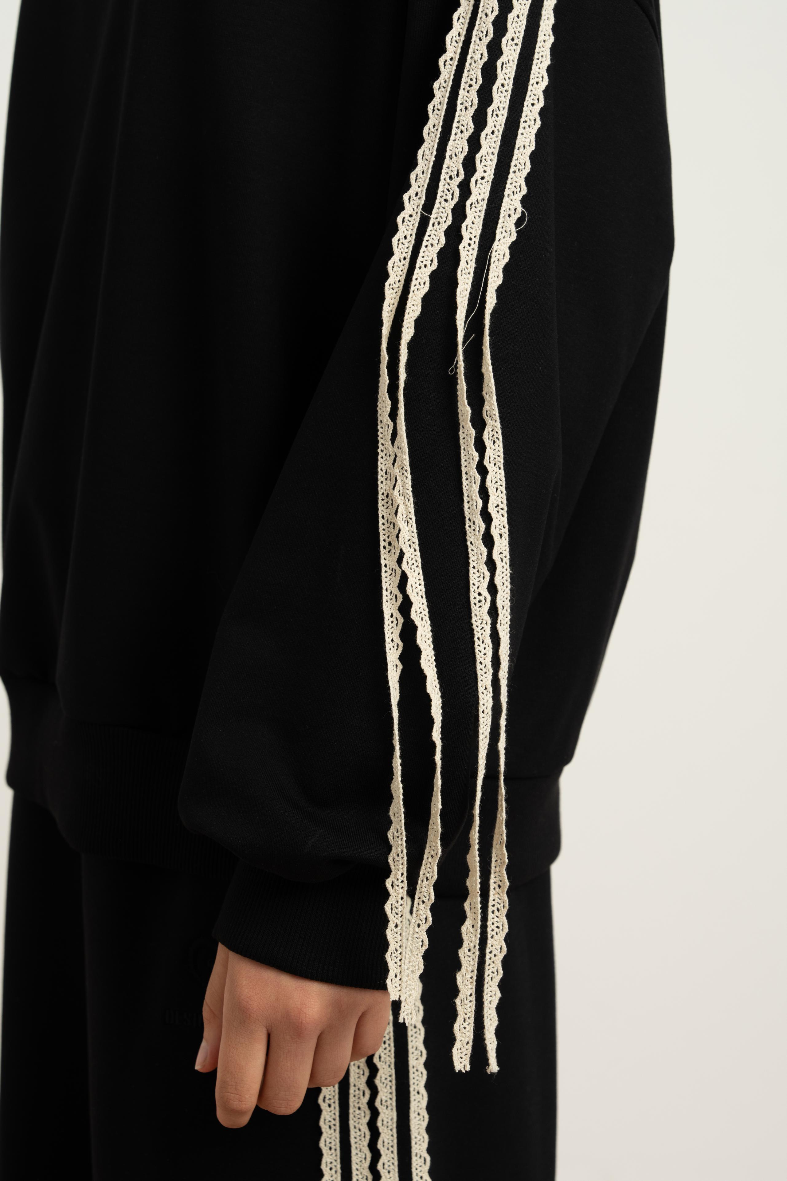 LOCO LOCO Yanları Dantelli Pantolon Takım - Siyah