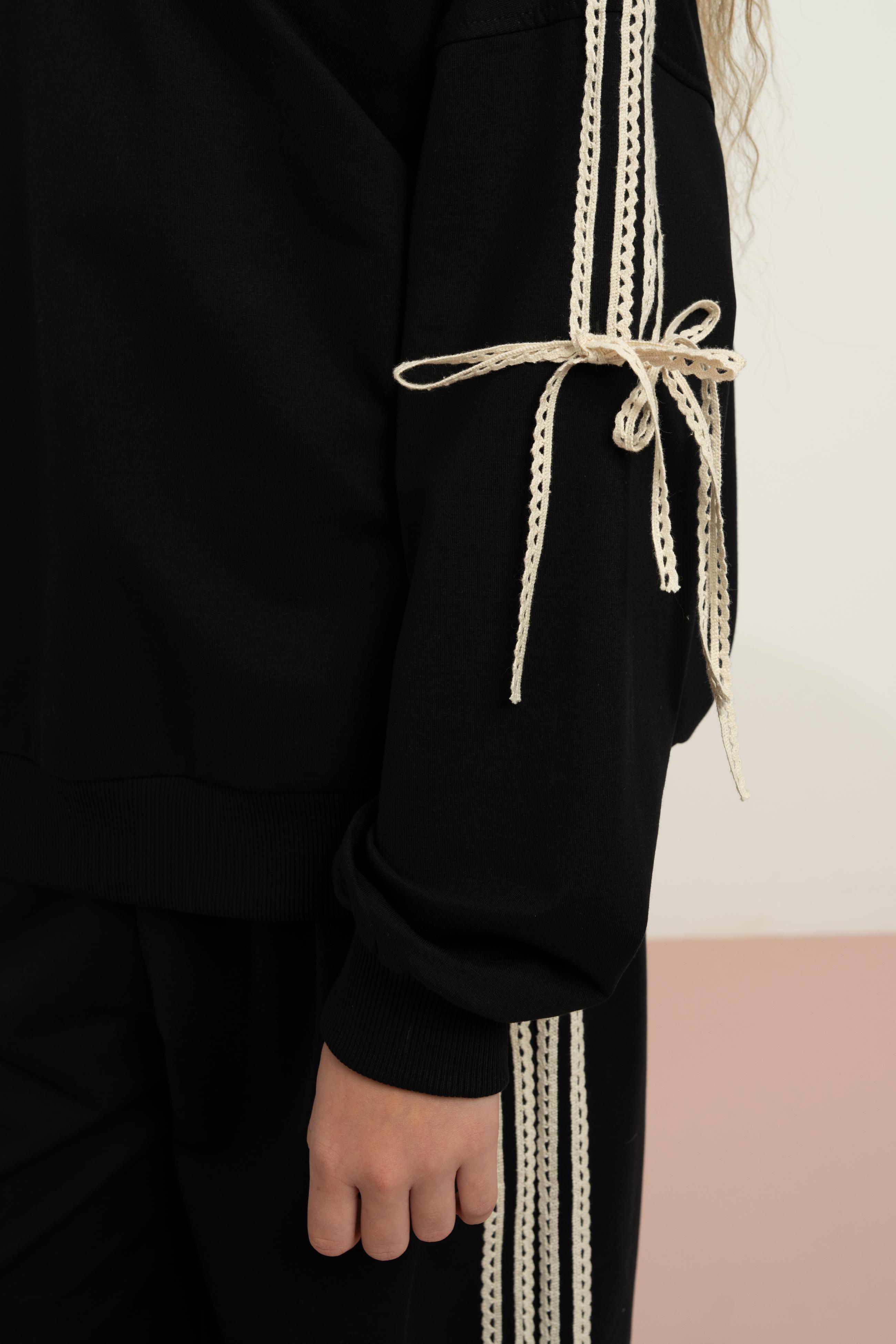 LOCO LOCO Yanları Dantelli Pantolon Takım - Siyah