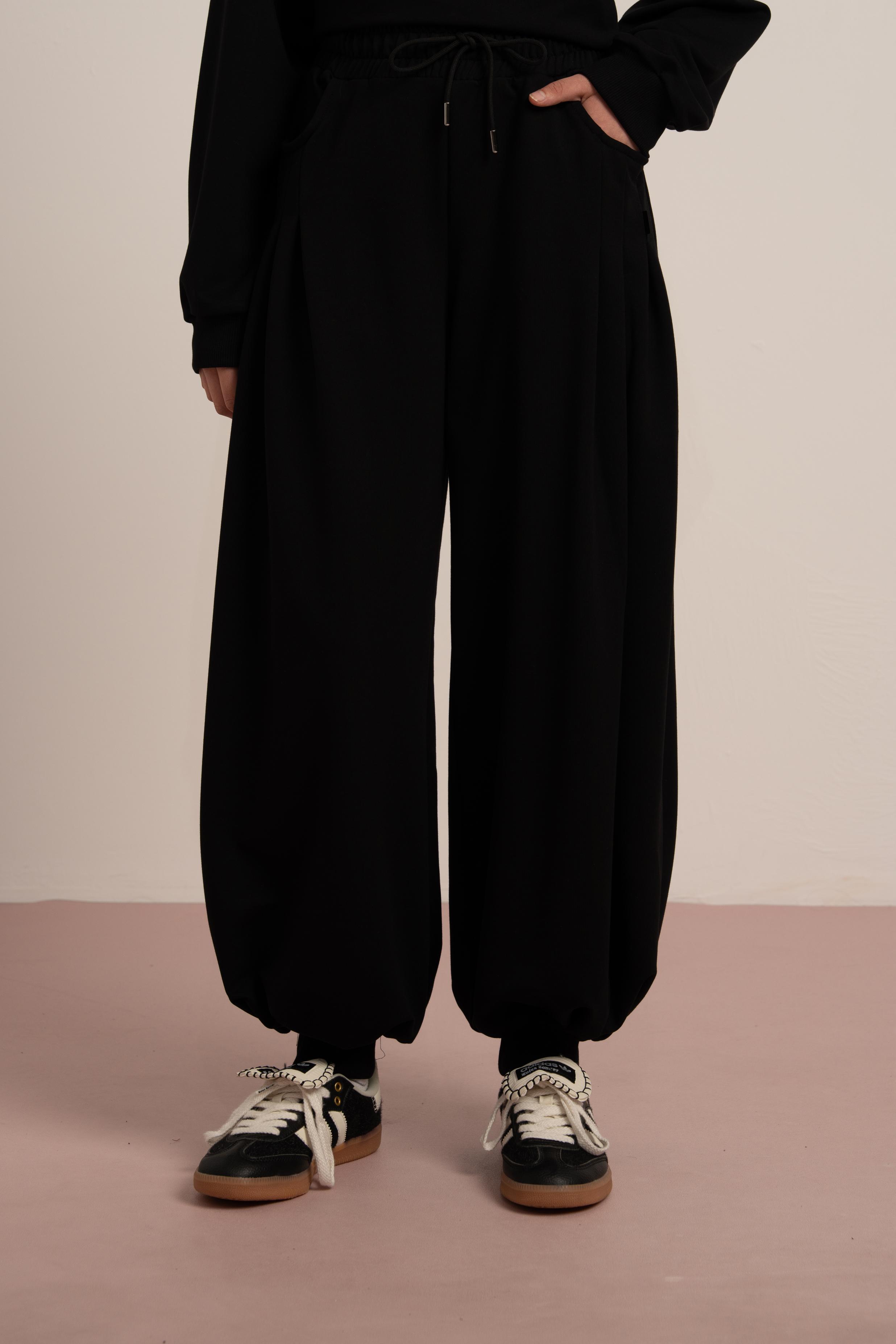 LOCO LOCO Yanları Pliseli Pantolon - Siyah