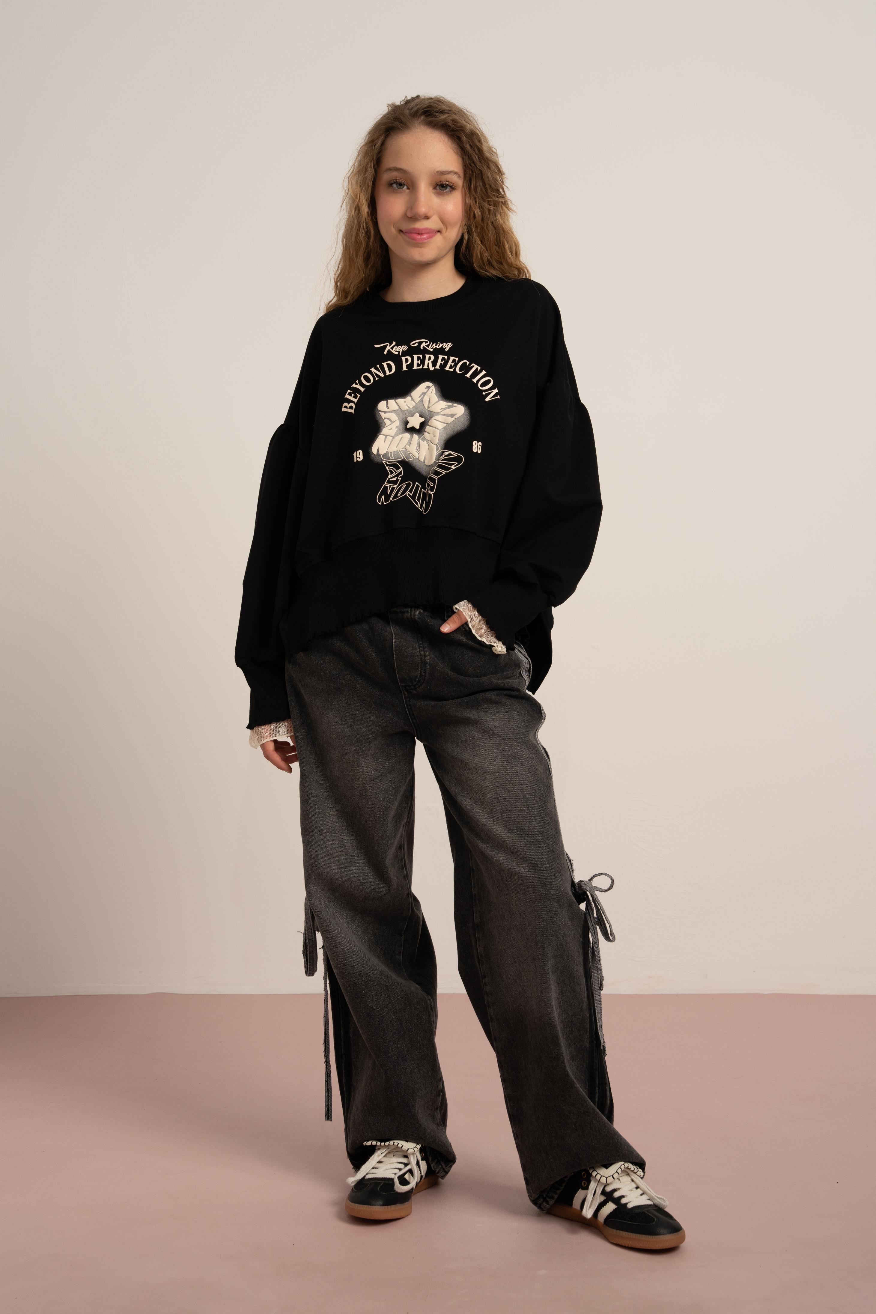 LOCO LOCO Yıldızlı Kız Sweat - Siyah