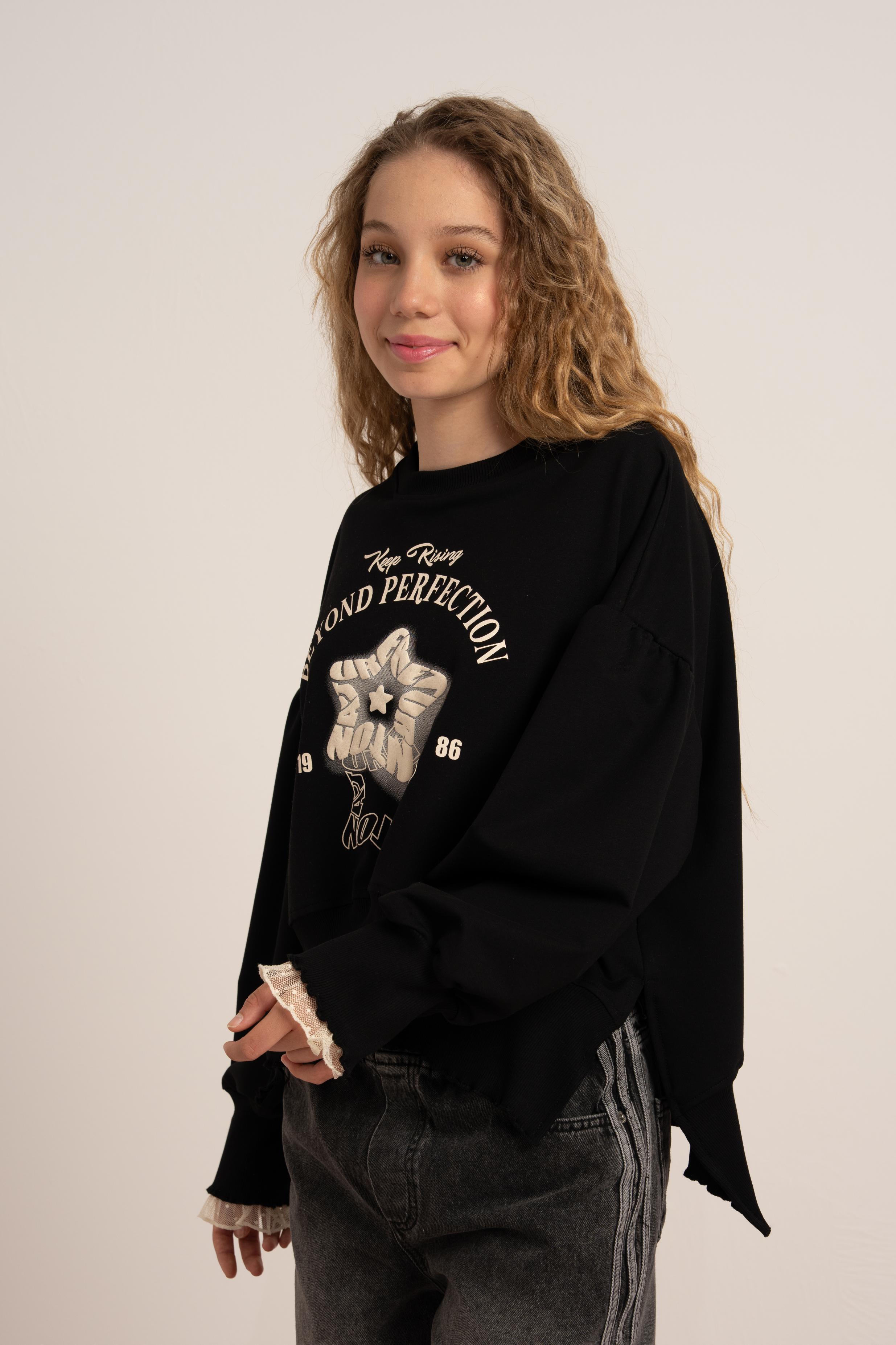 LOCO LOCO Yıldızlı Kız Sweat - Siyah