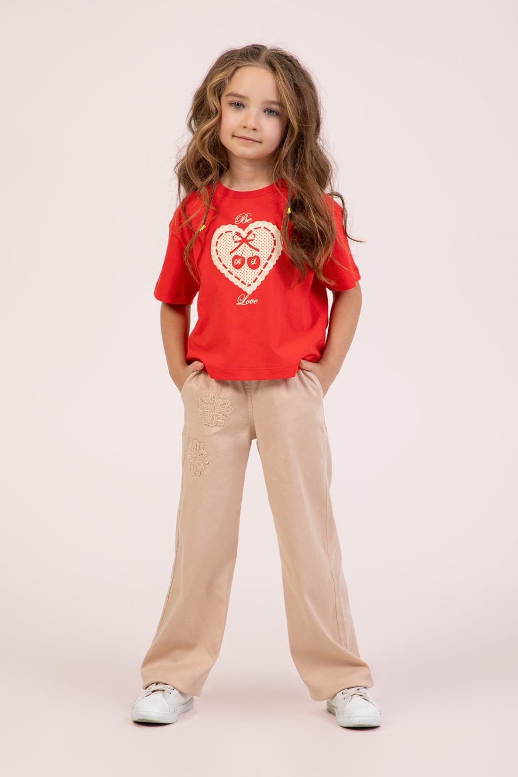 Love Baskılı Kız Tshirt - Kırmızı