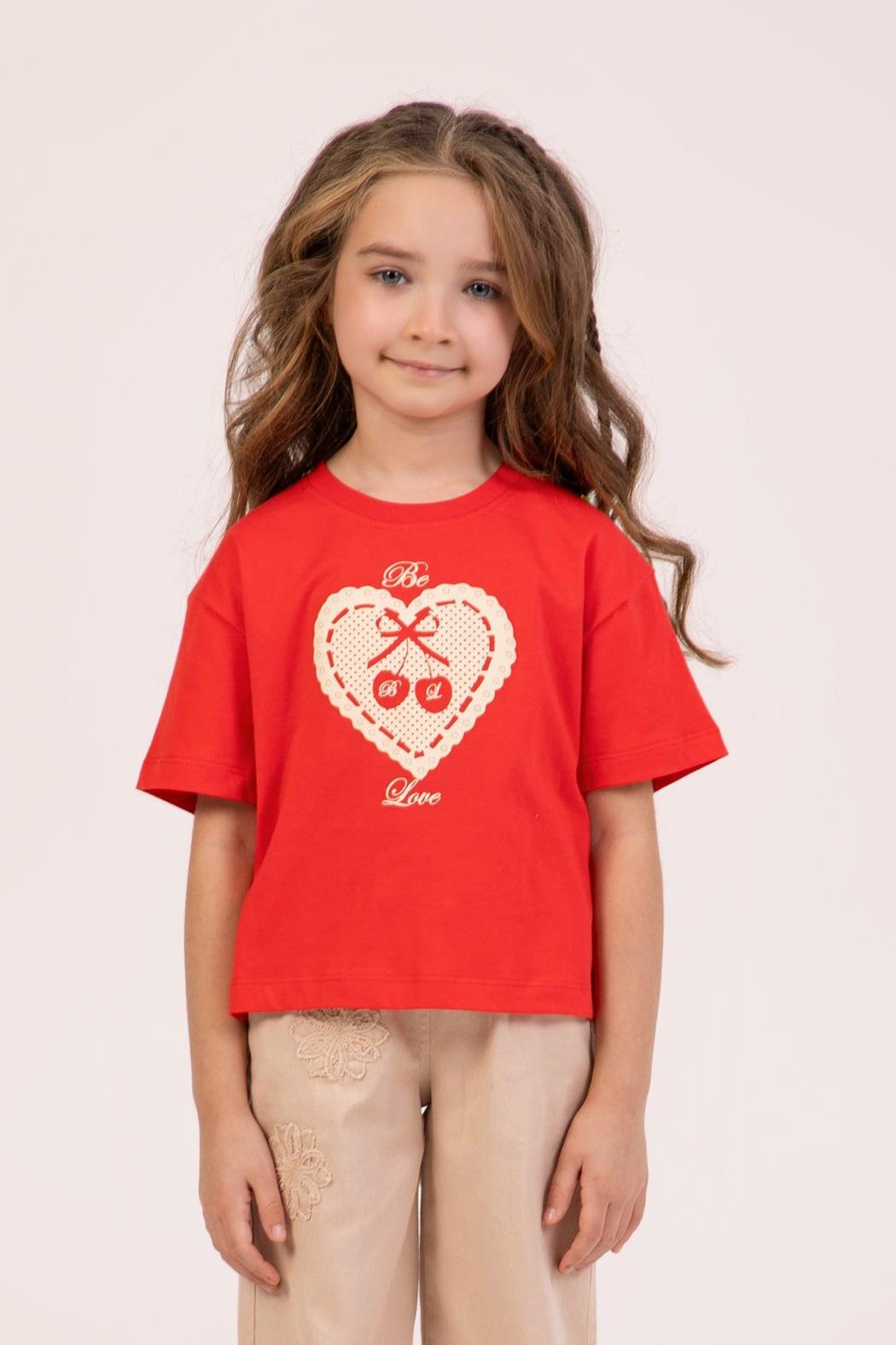 Love Baskılı Kız Tshirt - Kırmızı