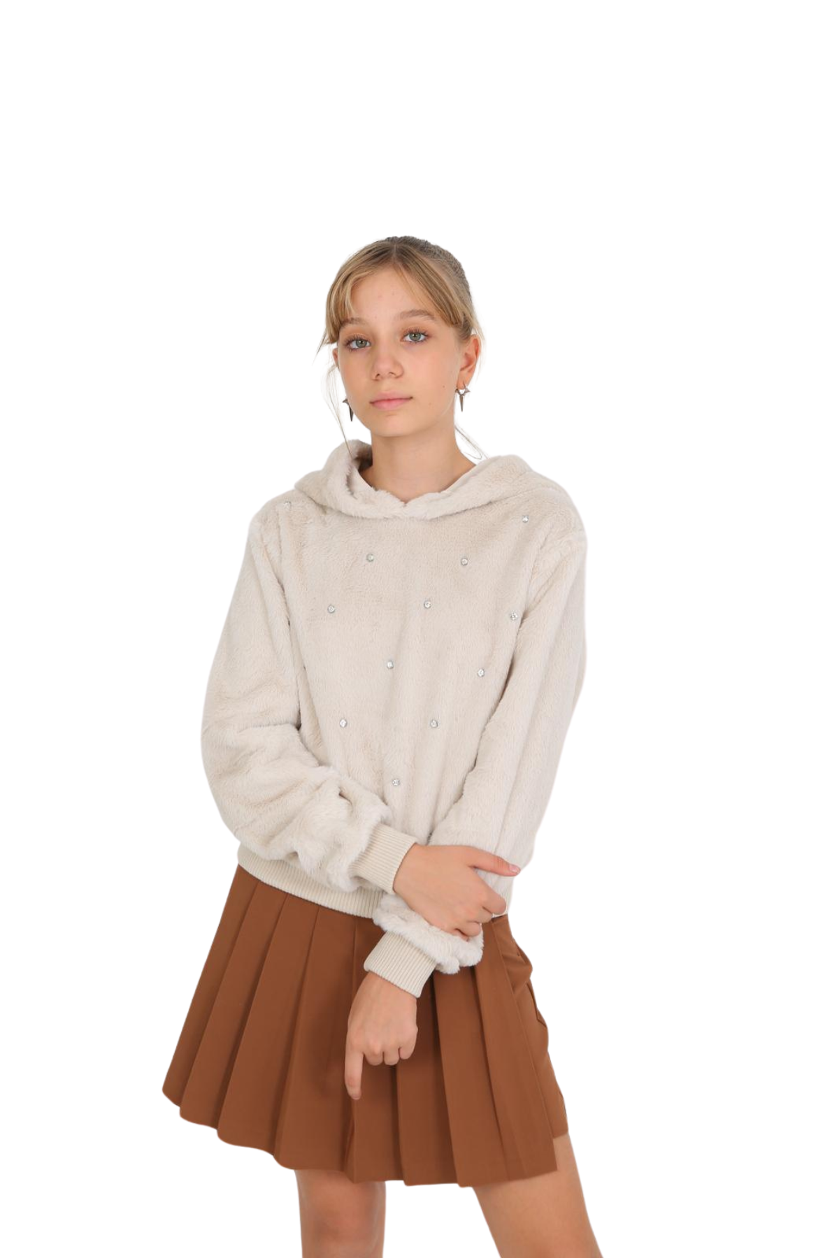 Marions Taşlı Peluş Sweat - Ekru