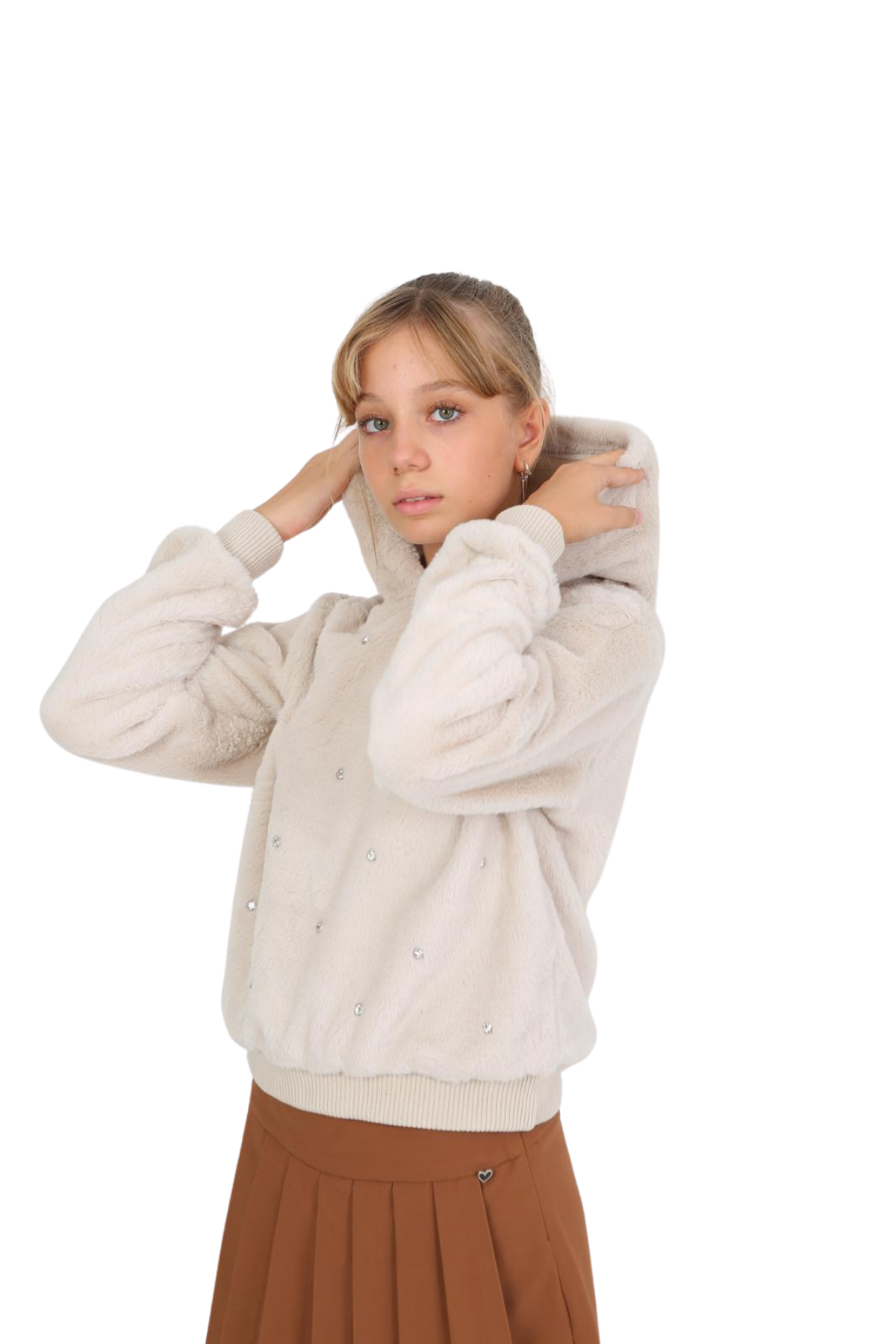 Marions Taşlı Peluş Sweat - Ekru