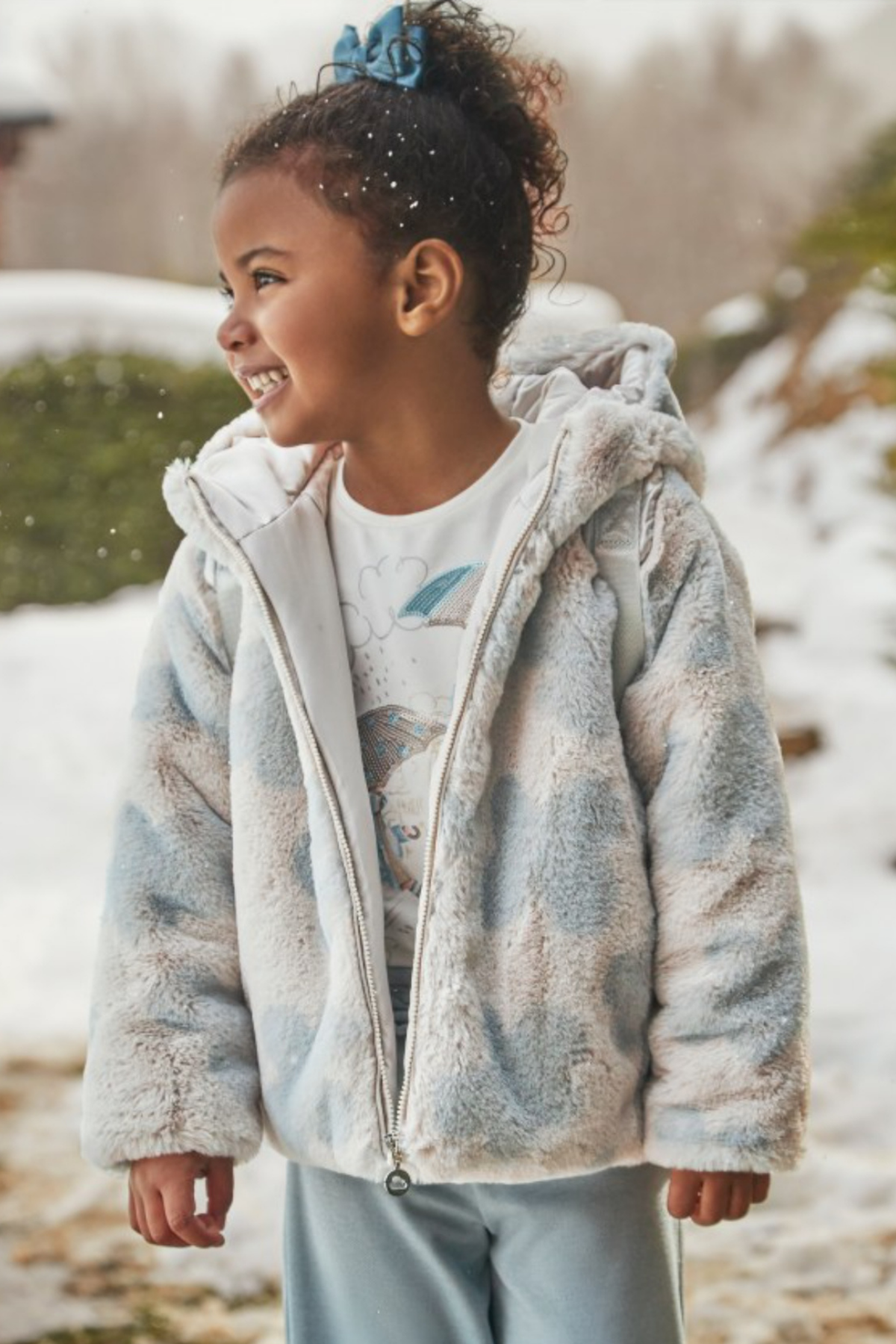 Mayoral Çiçek Desenli Tüylü Mont - Gri