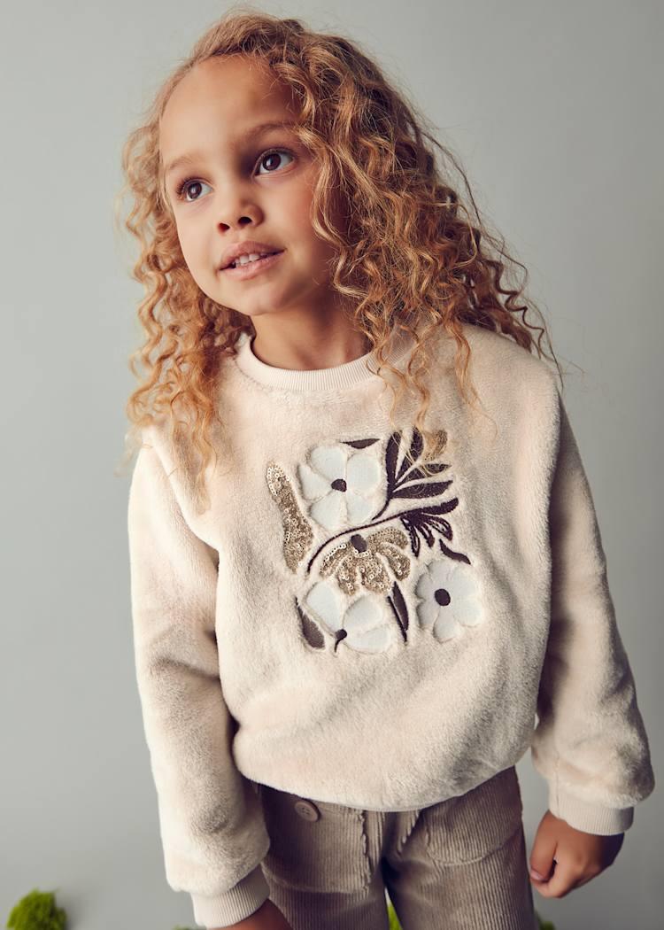 MAYORAL Çiçek İşlemeli Peluş Sweat - Vizon