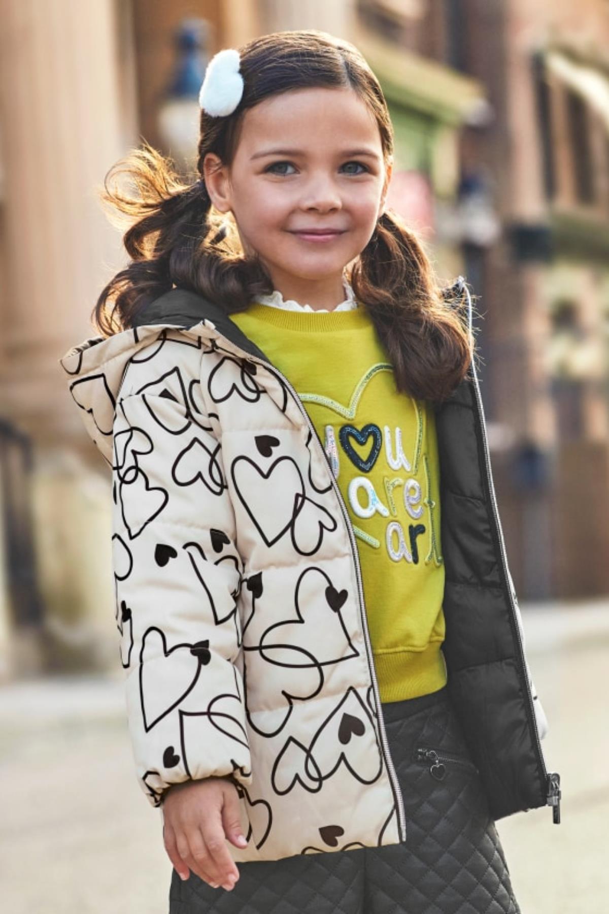 Mayoral Çift Taraflı Kalpli Kız Mont - Siyah