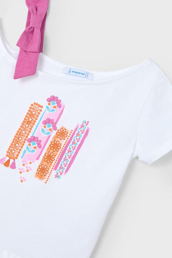 MAYORAL Kolu Fiyonklu Tişört - Beyaz