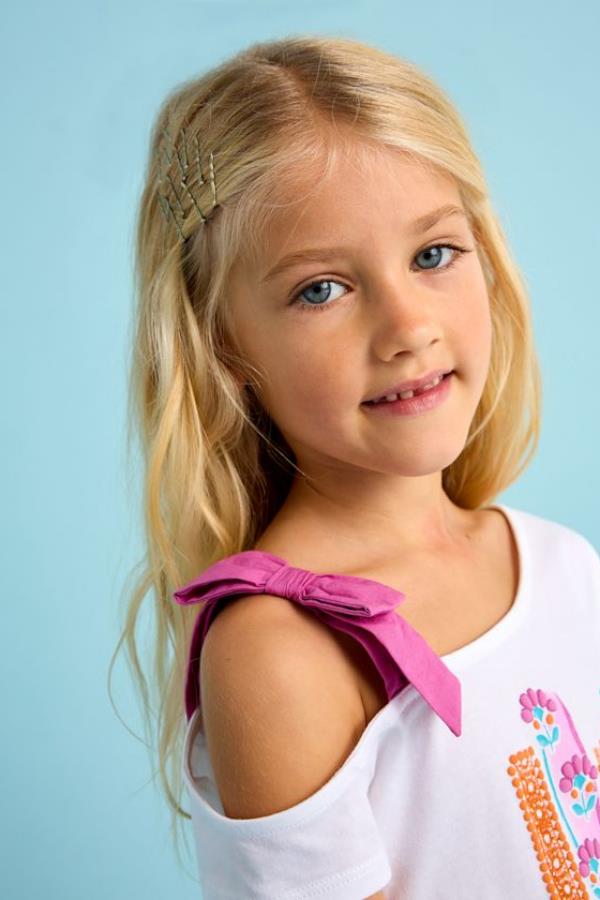 MAYORAL Kolu Fiyonklu Tişört - Beyaz