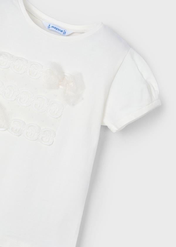 MAYORAL Önü Dantelli Tişört - Ekru