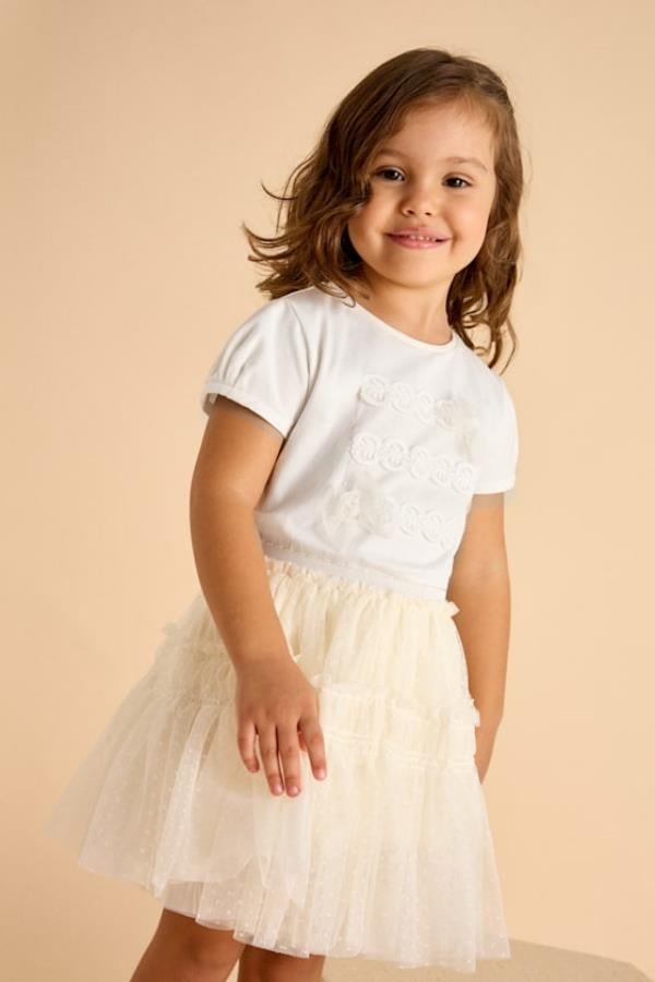 MAYORAL Önü Dantelli Tişört - Ekru