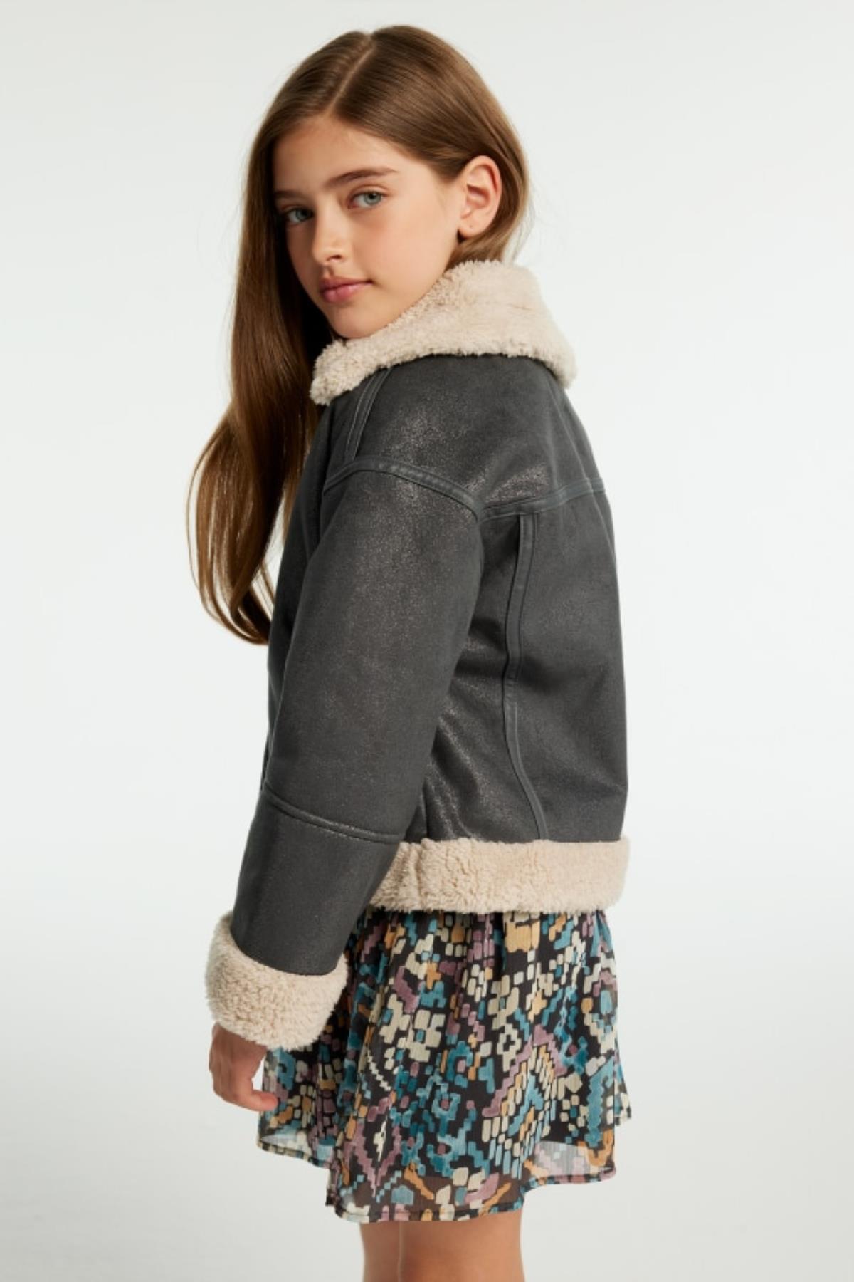 Mayoral Parlak Kürk Detaylı Kız Ceket - Antrasit