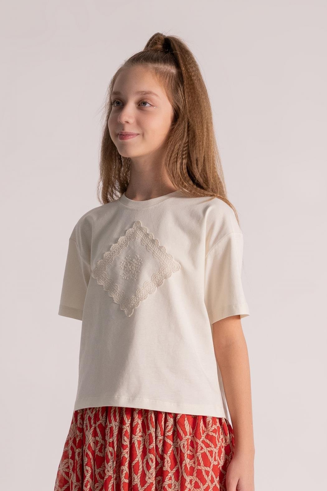 Önü Fistolu Kız Bluz - Bej