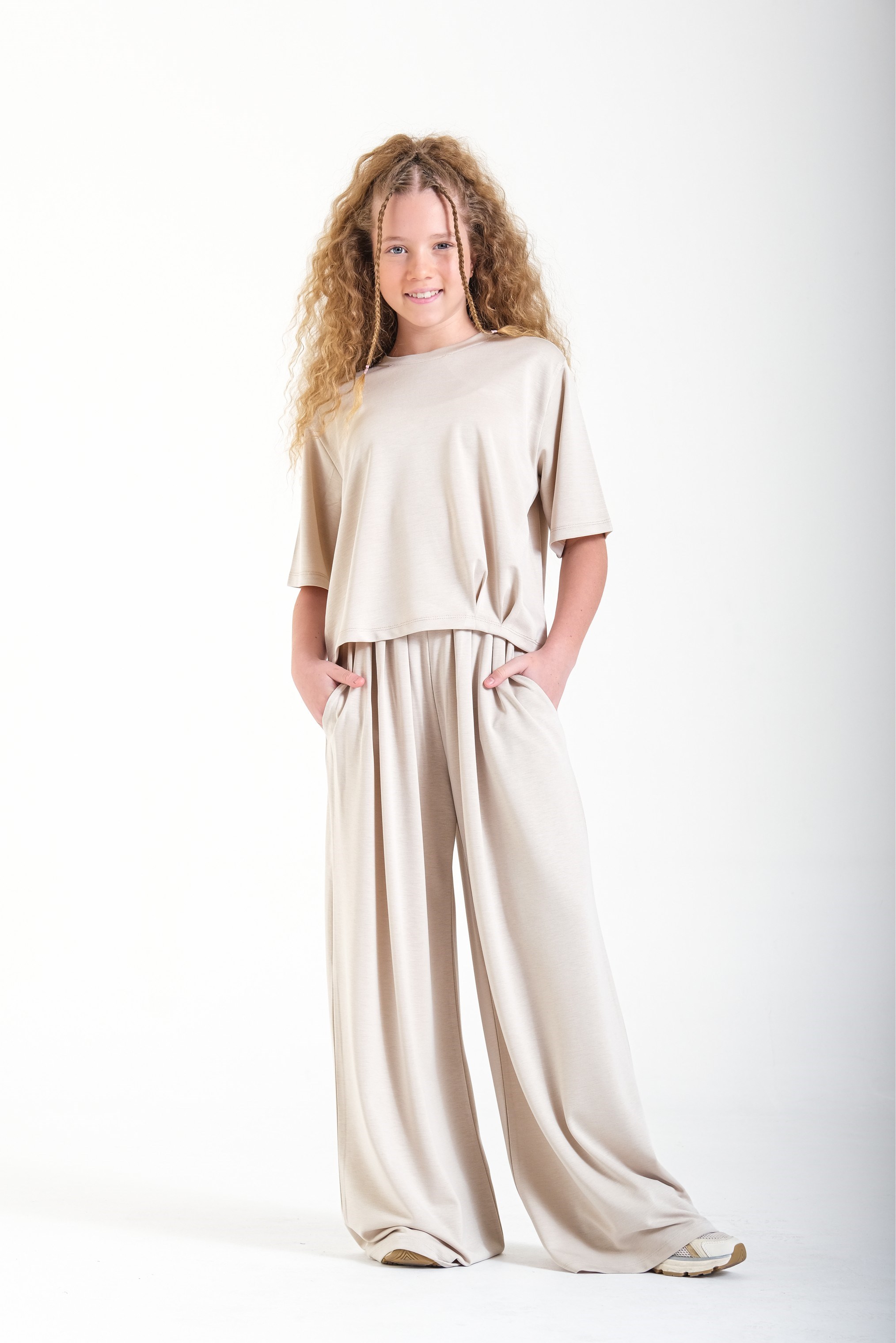 Oversize Kız Pantolon - Taş Rengi