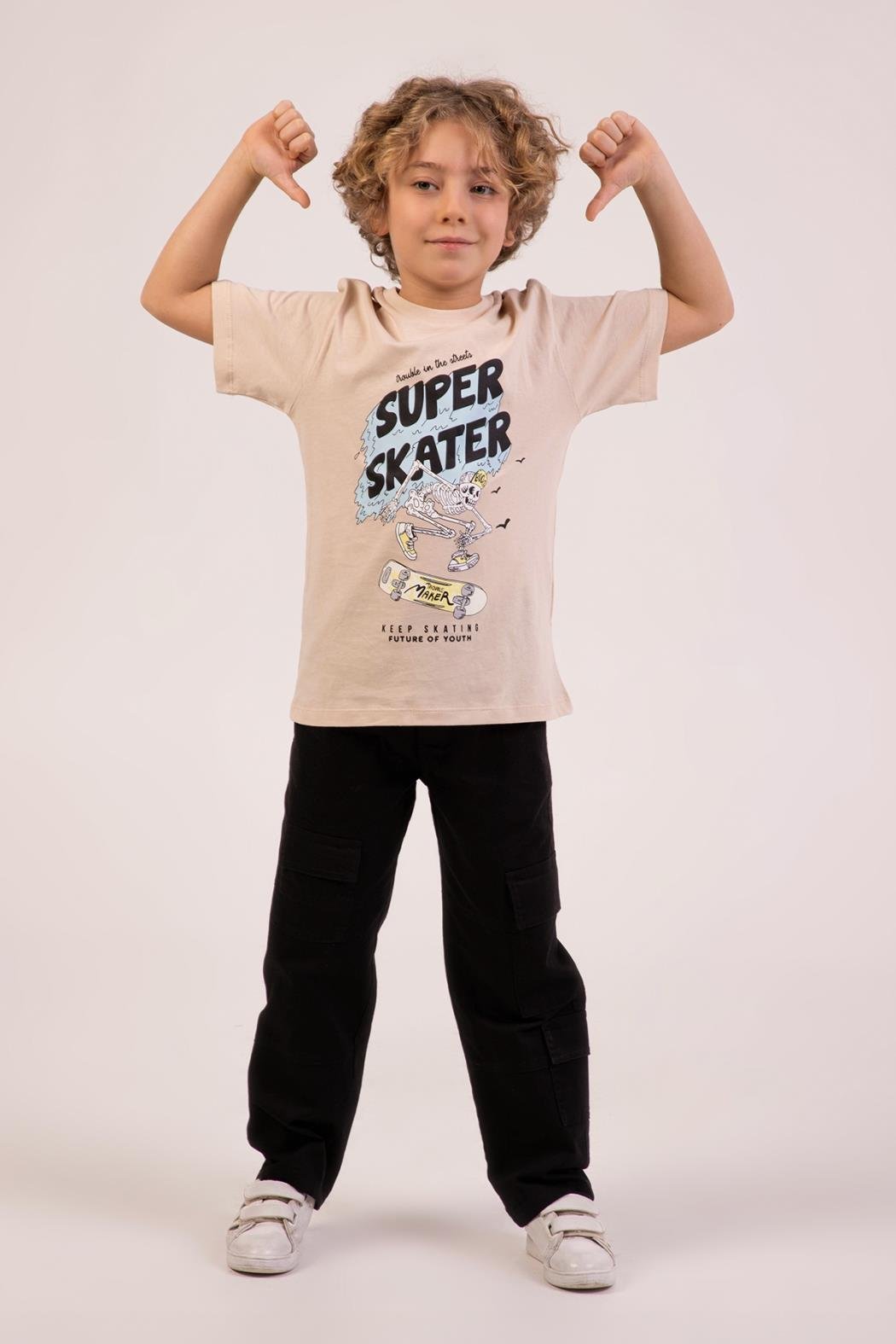 Paçaları Cepli Erkek Çocuk Pantolon - Siyah