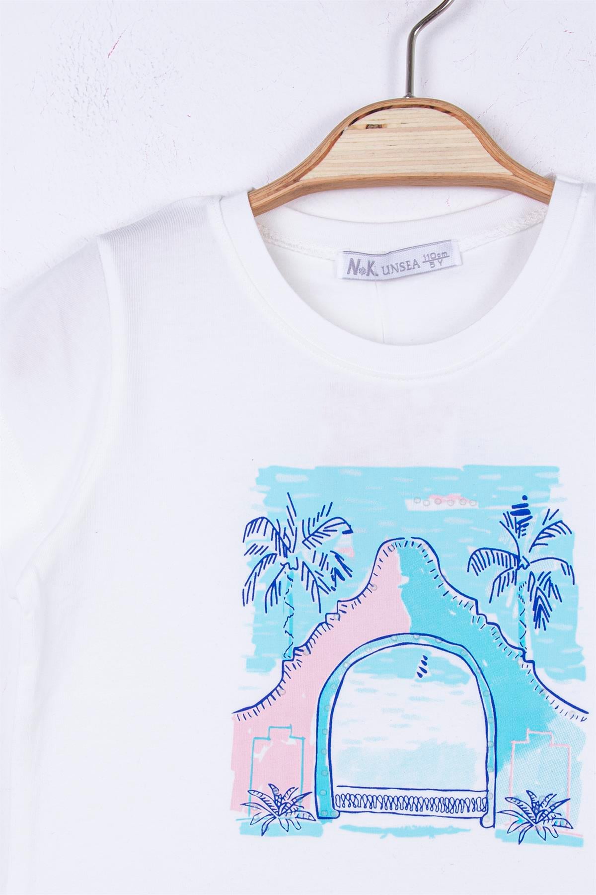 PALMİYE DESENLİ BASIC T-SHIRT