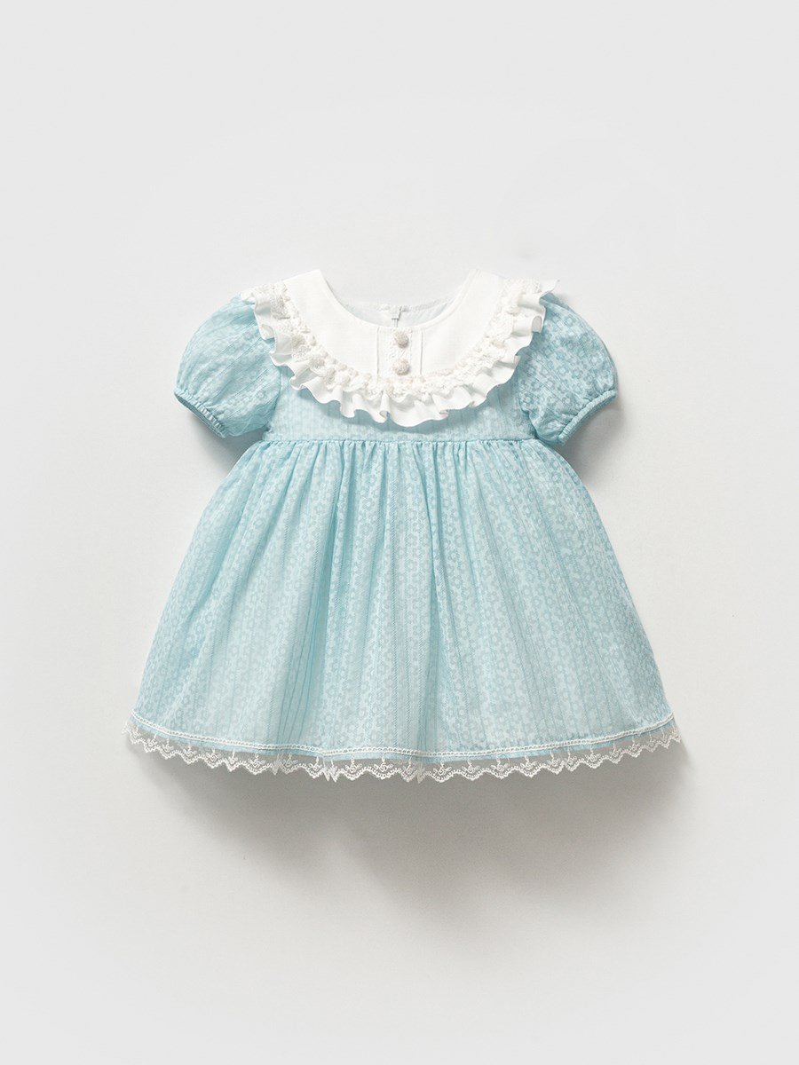 Papatyalı Kız Bebe Elbise - Mavi