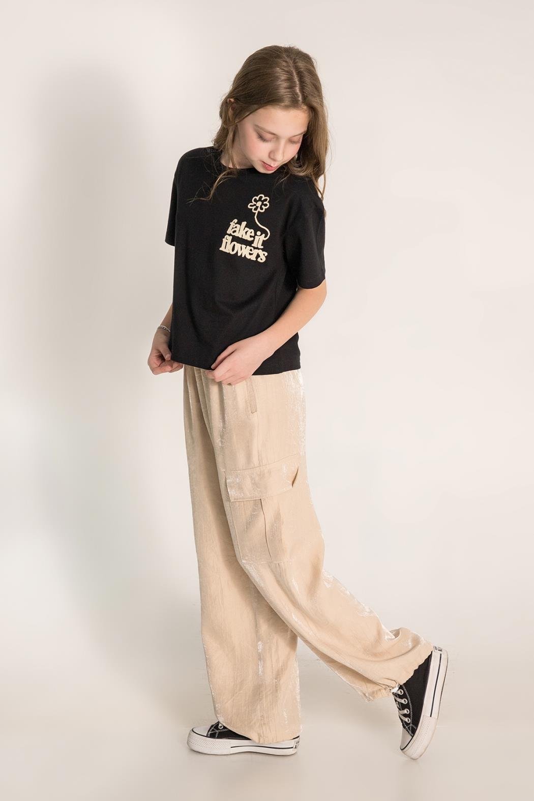 Parlak Kargo Cep Pantolon - Bej