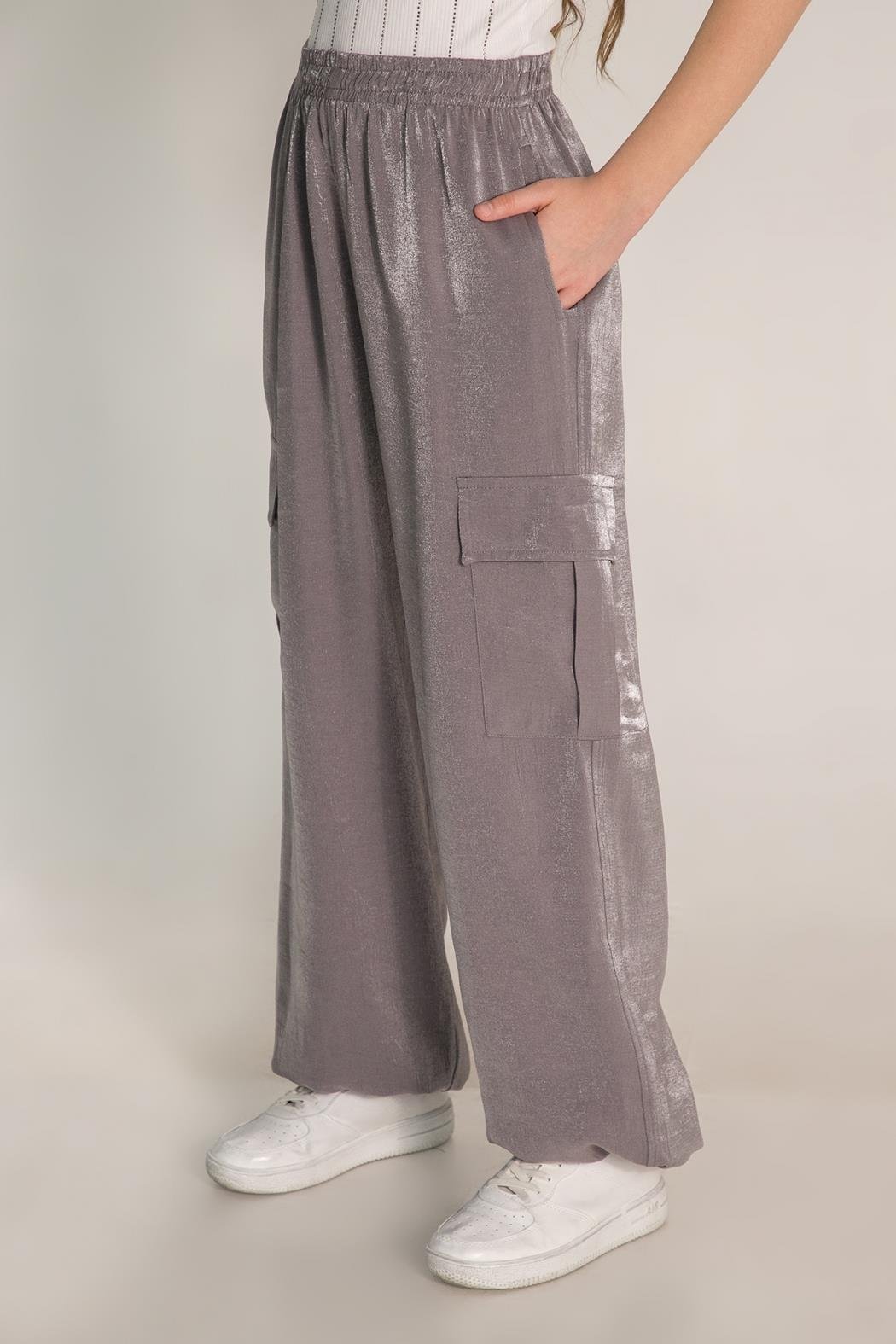 Parlak Kargo Cep Pantolon - Gri