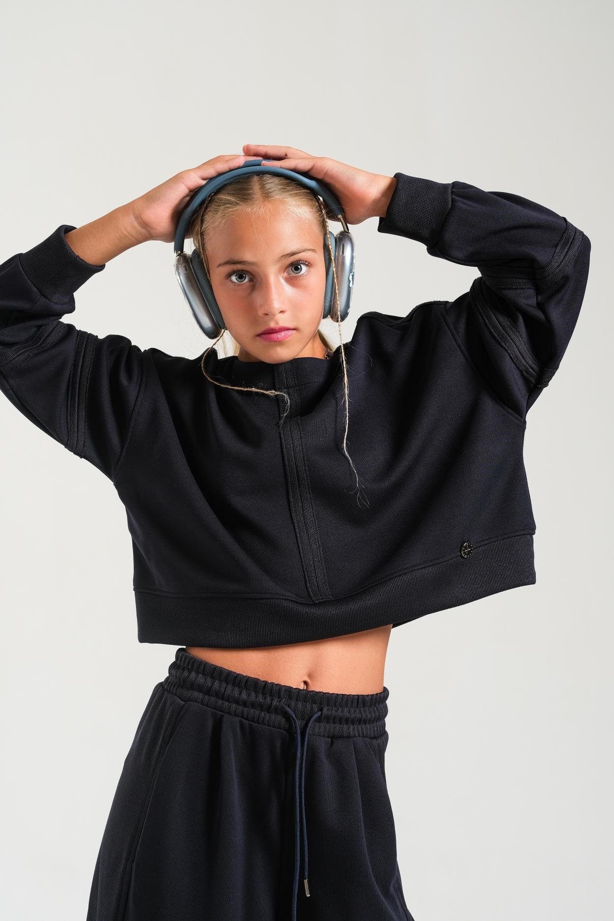 Pervazlı Uzun Kol Sweat - Lacivert