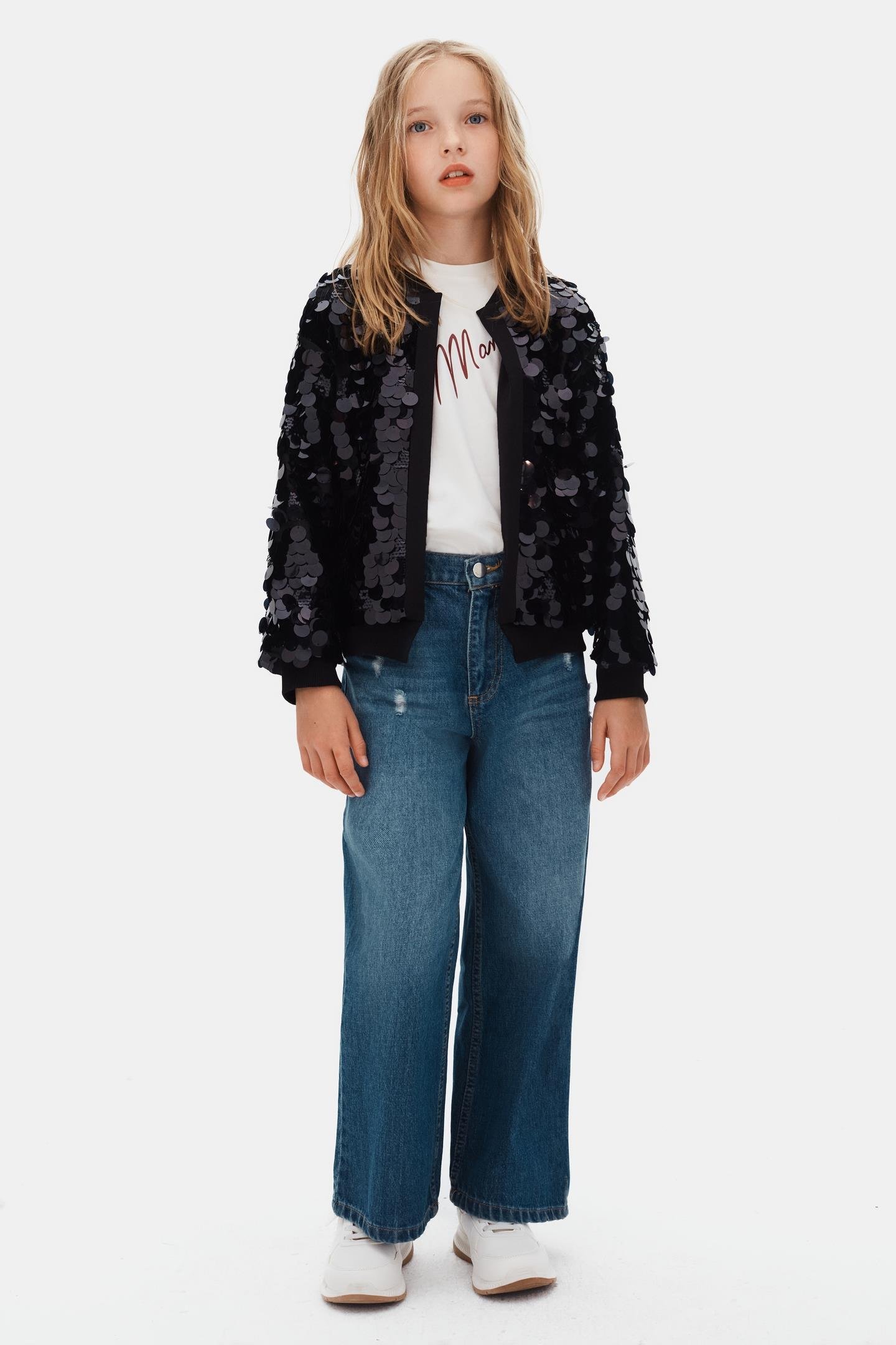 Pullu Kız Ceket - Siyah