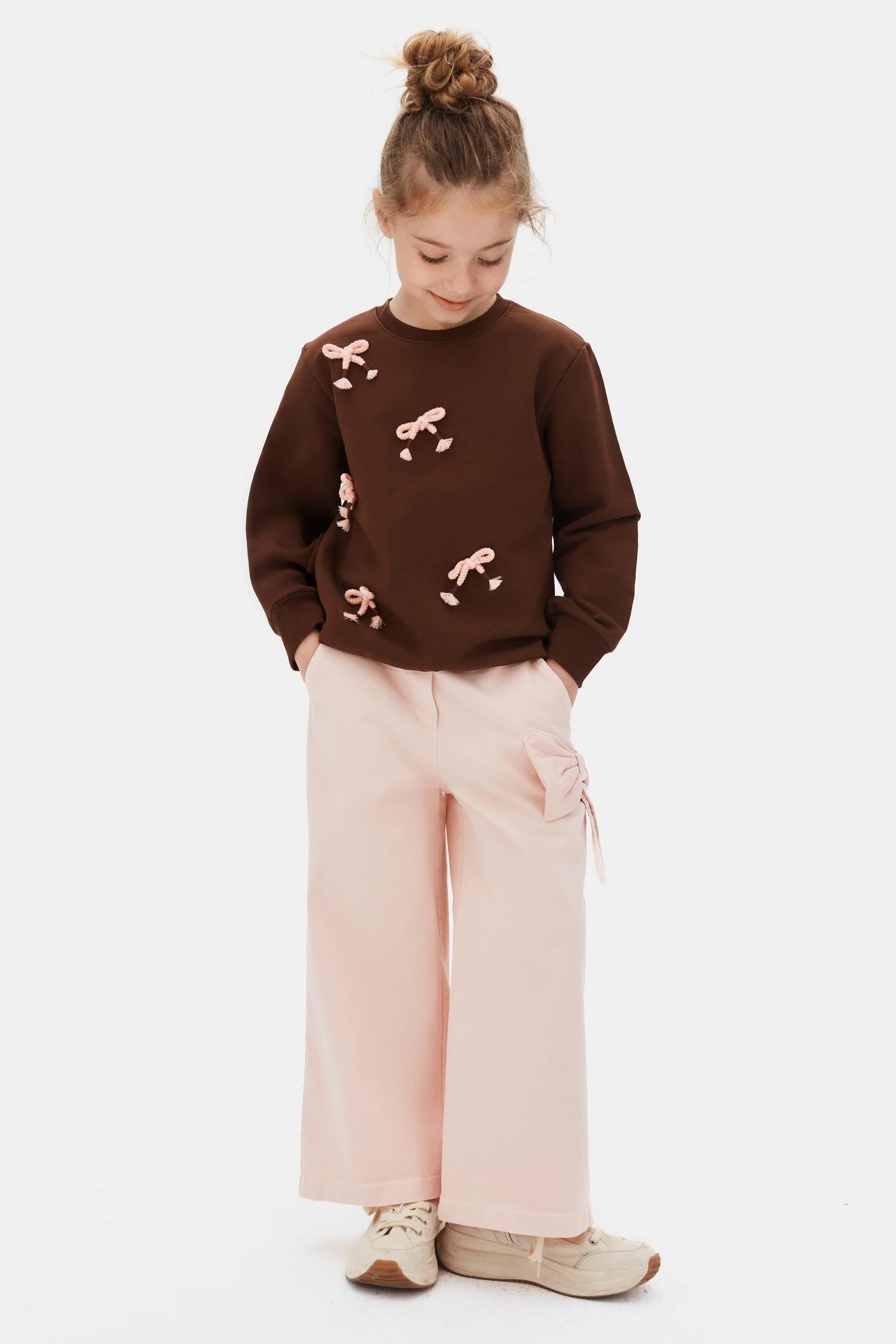 Ribbon Kız Sweat - Kahverengi