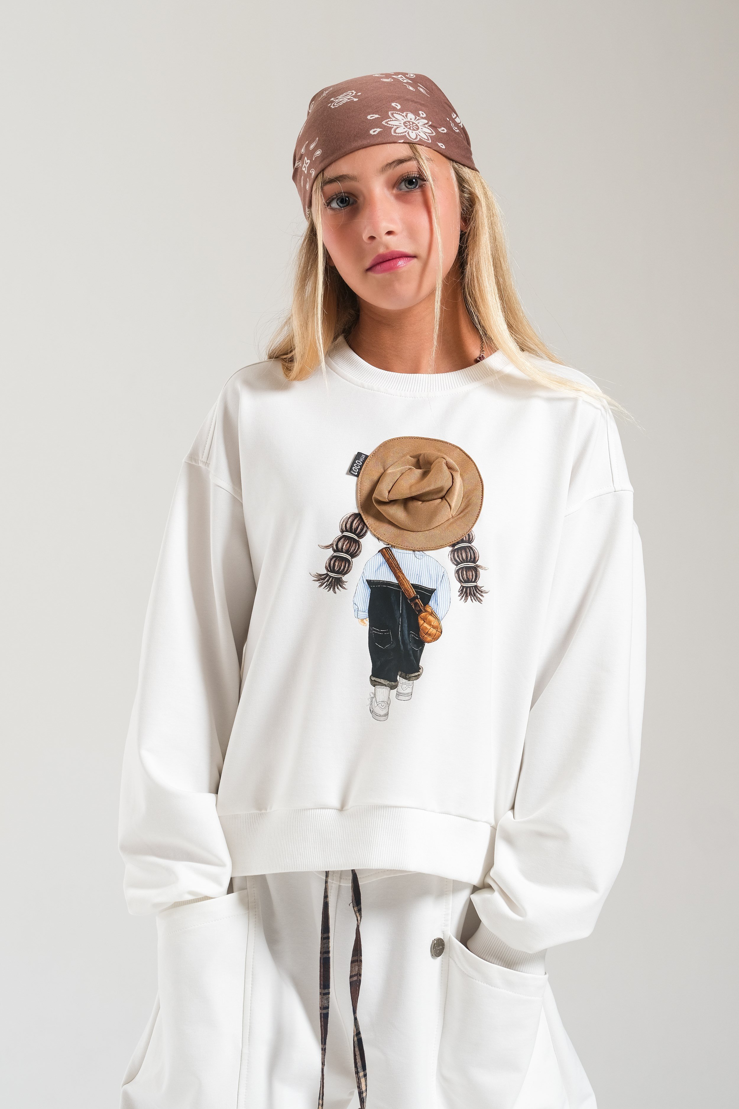 Şapka Detaylı  Kız Sweat - Ekru