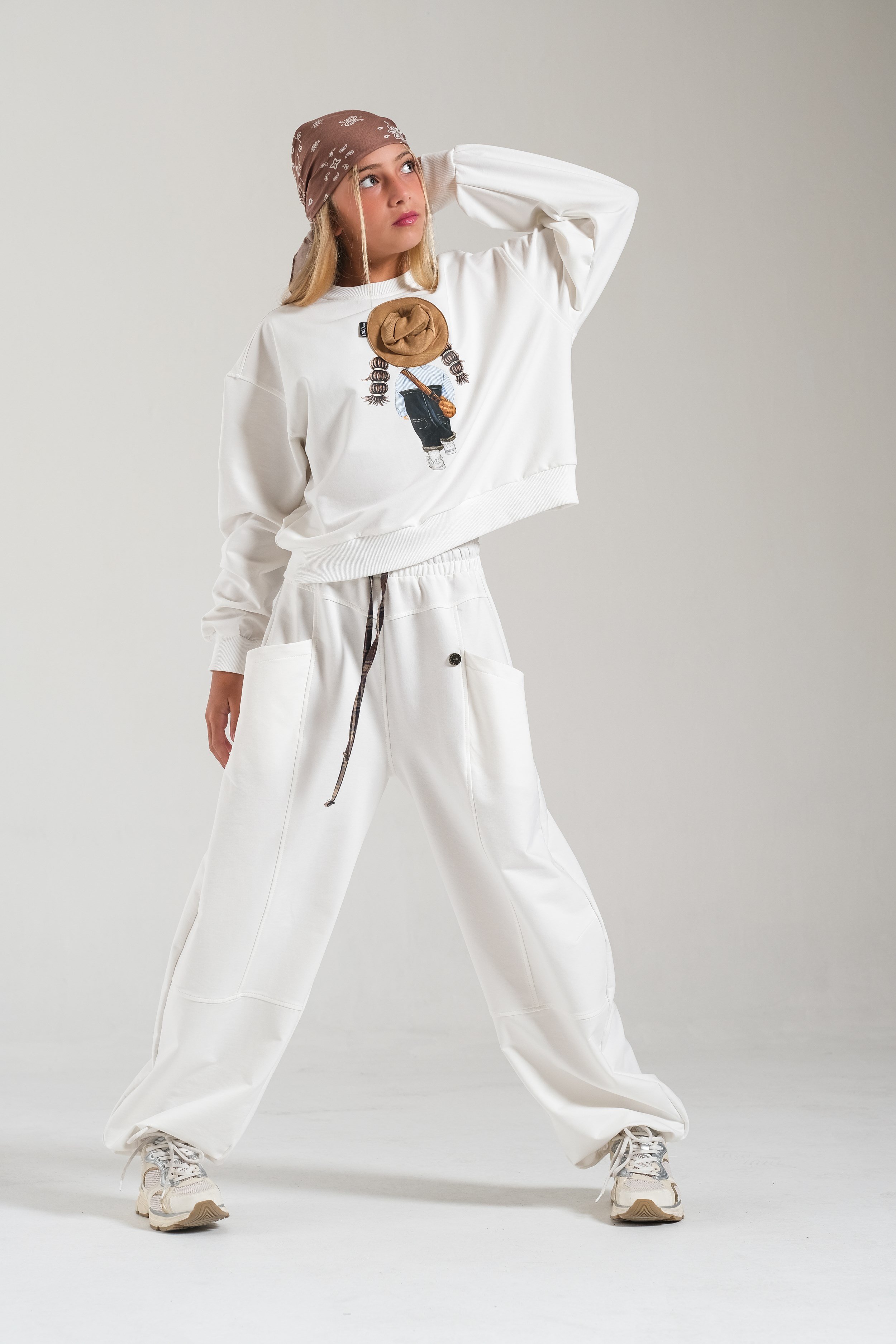 Şapka Detaylı  Kız Sweat - Ekru