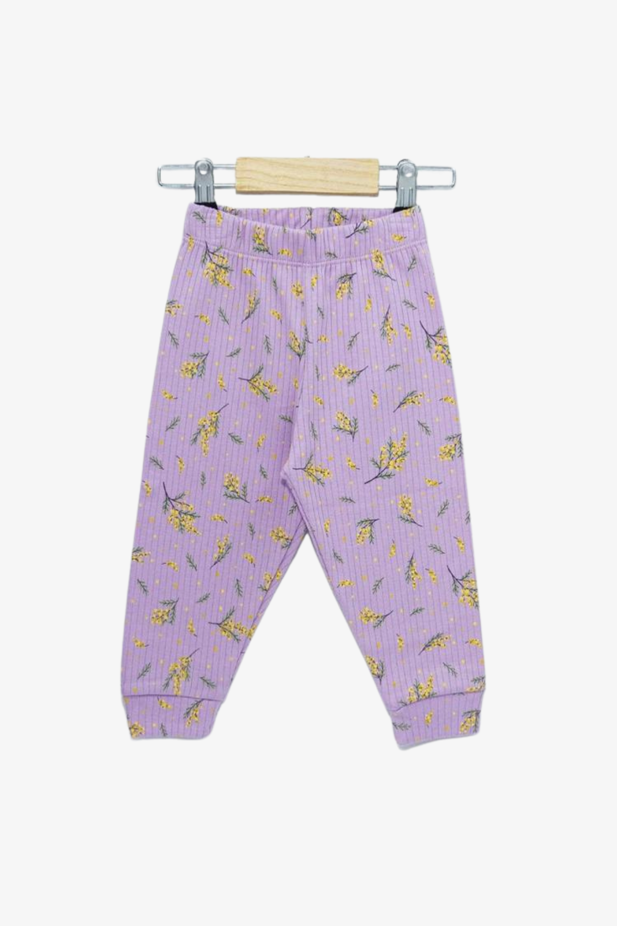 Sarı Çiçek Desenli Pijama Takımı - Lila