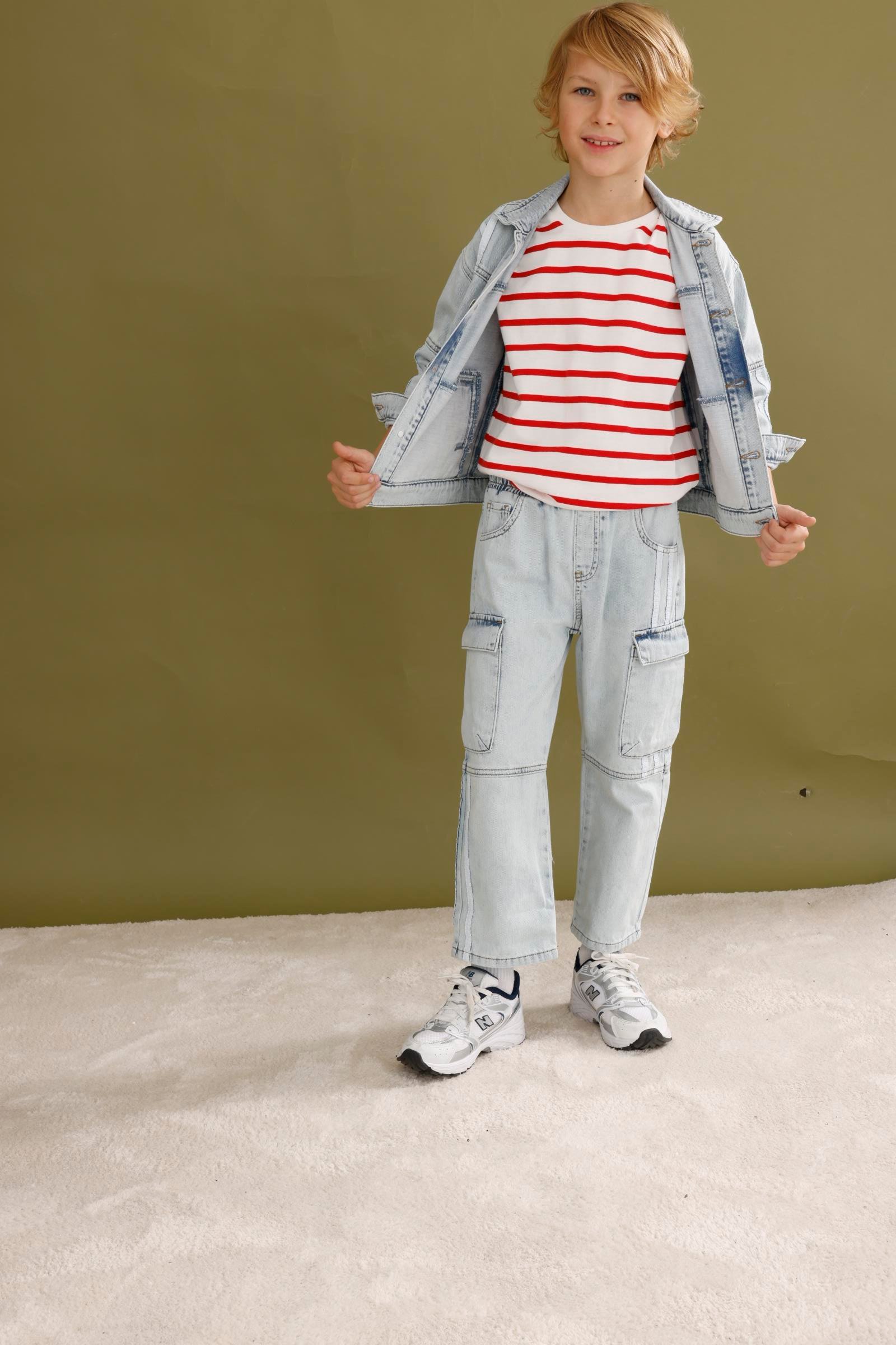 Şeritli Kot Erkek 2Li Takım - Mavi