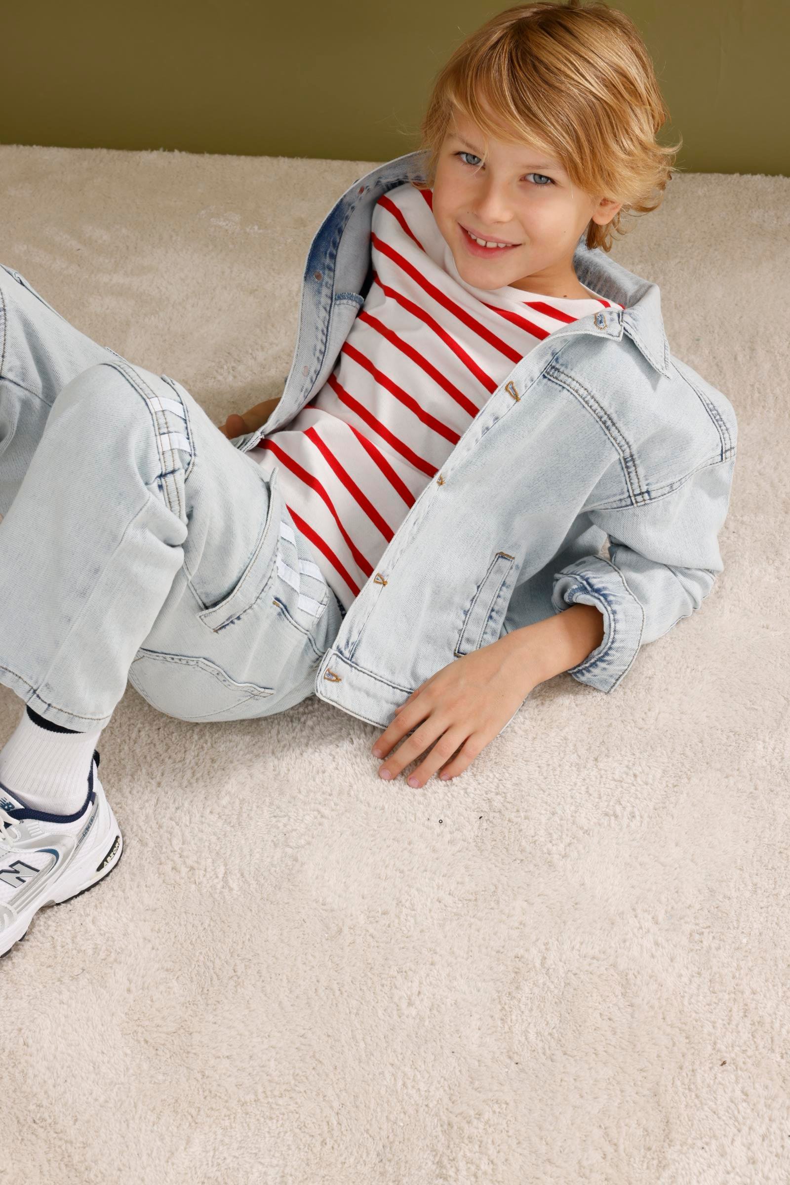 Şeritli Kot Erkek 2Li Takım - Mavi