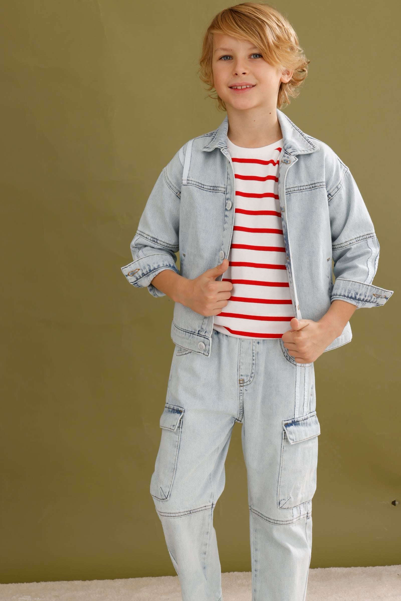 Şeritli Kot Erkek 2Li Takım - Mavi