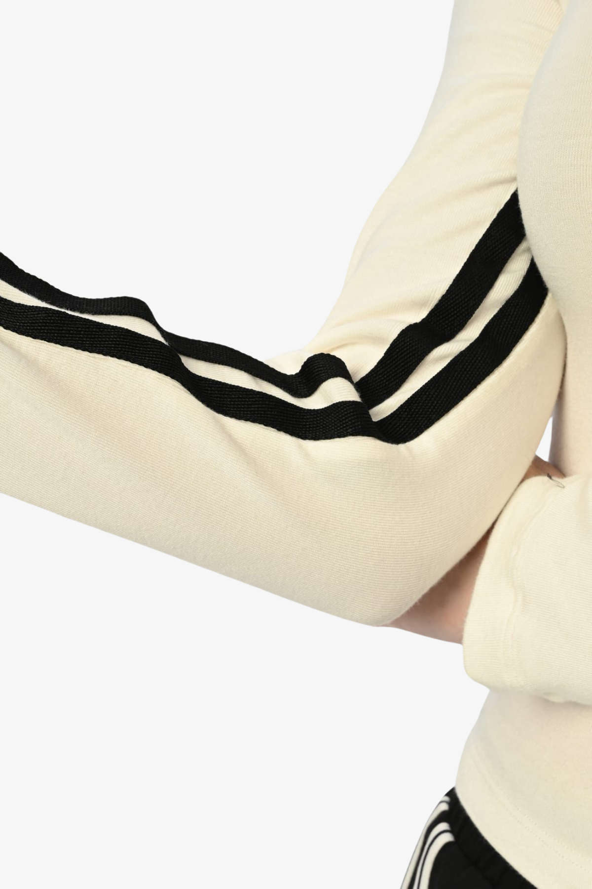 Şeritli Krop Bluz - Ekru