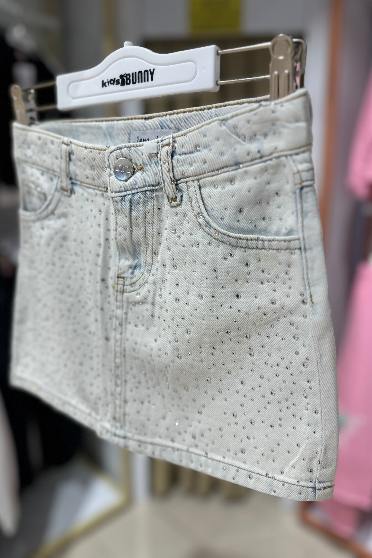 Serpme Taşlı Kot Etek - Açık Mavi