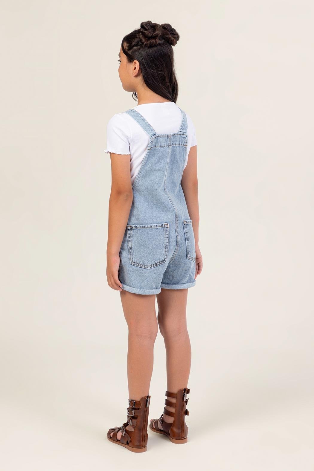 Şortlu Kız Salopet - Mavi
