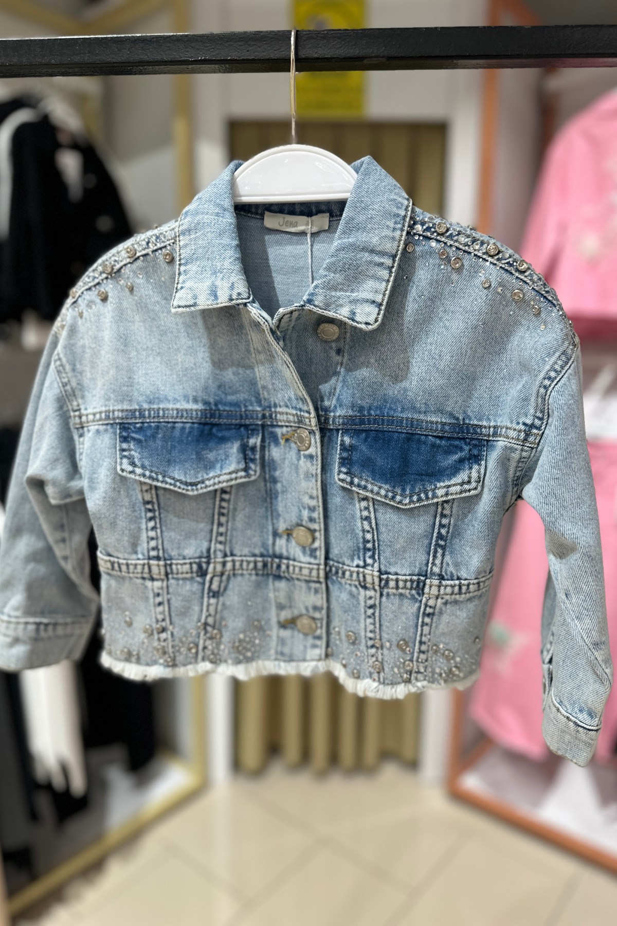 Taşlı Paçalı Jean Ceket - Mavi