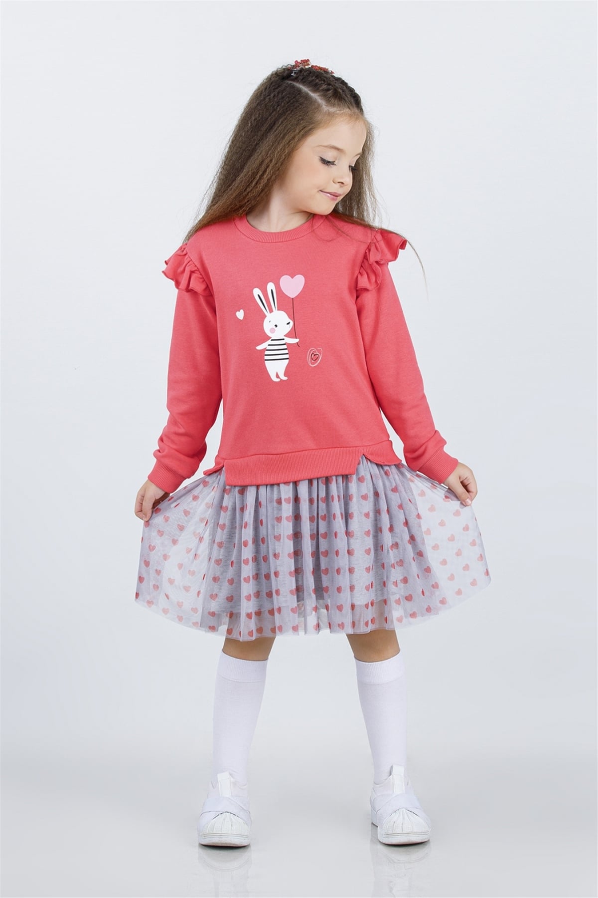 TAVŞAN FİGÜRLÜ SWEAT ELBİSE