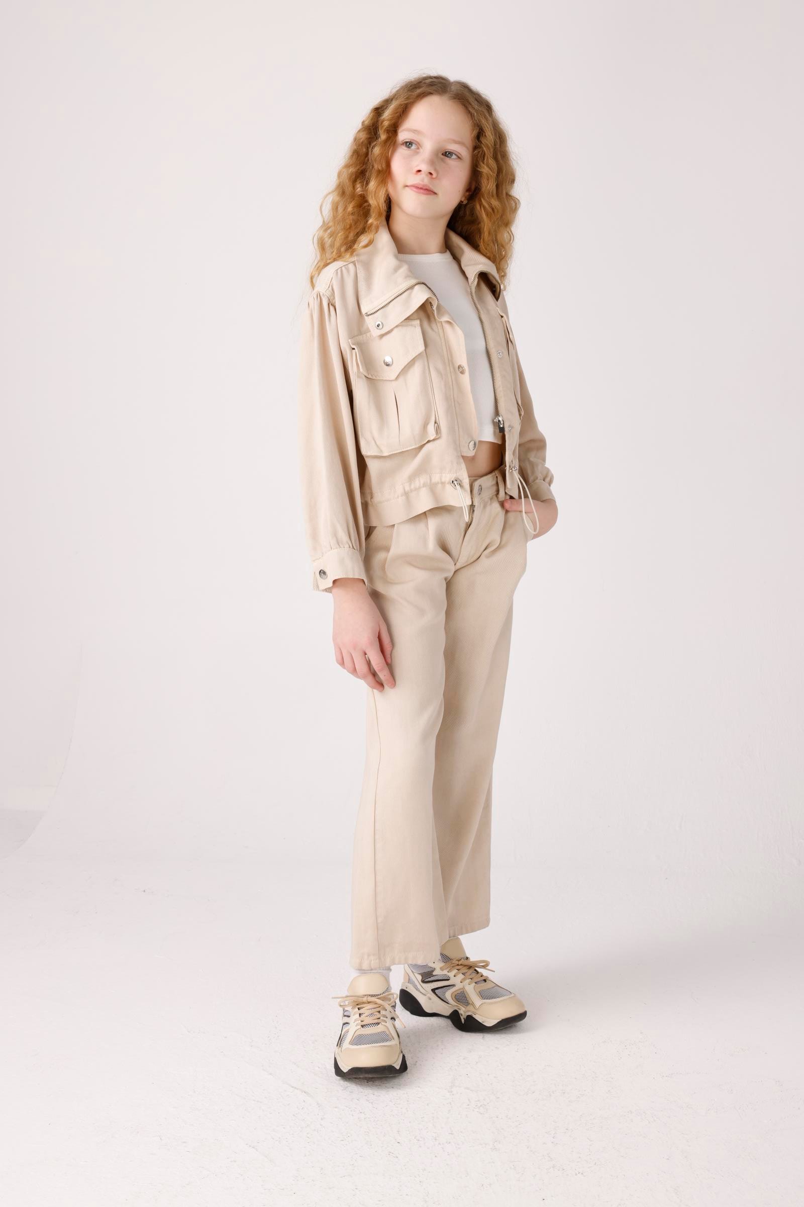 Tensel Stil Kız Ceket - Taş Rengi