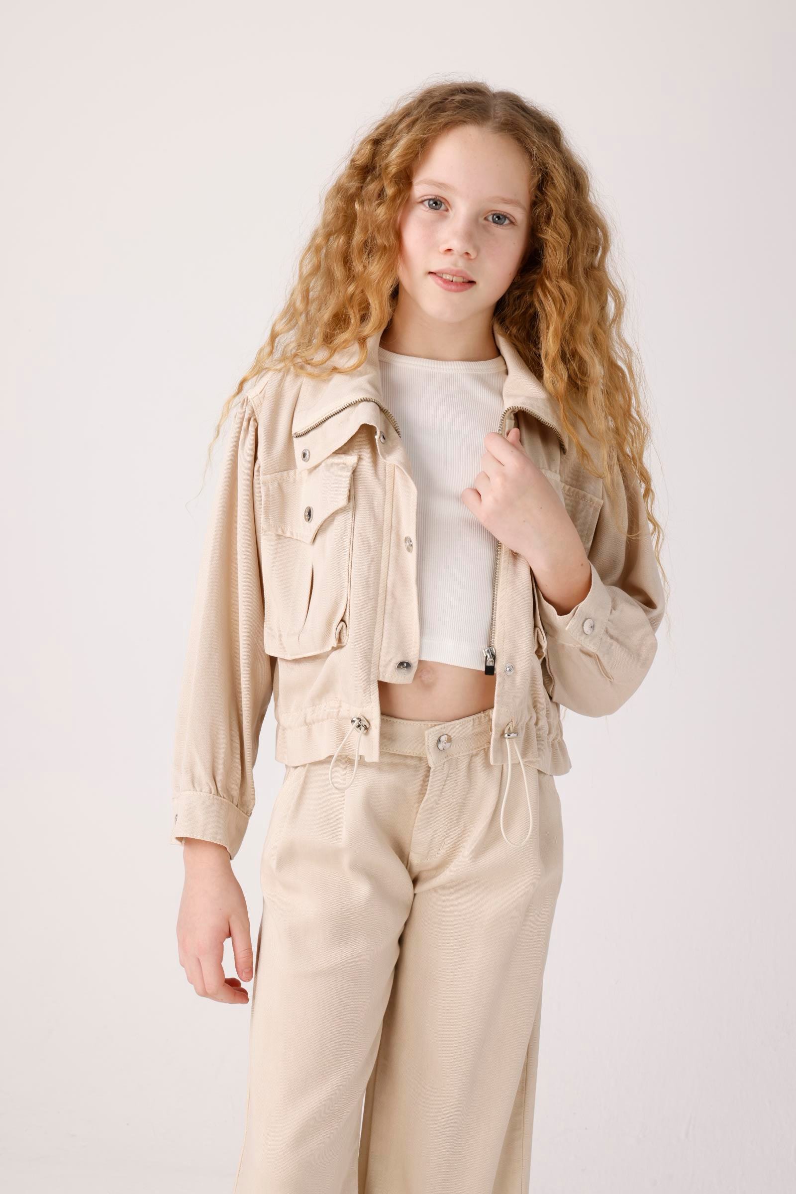 Tensel Stil Kız Ceket - Taş Rengi