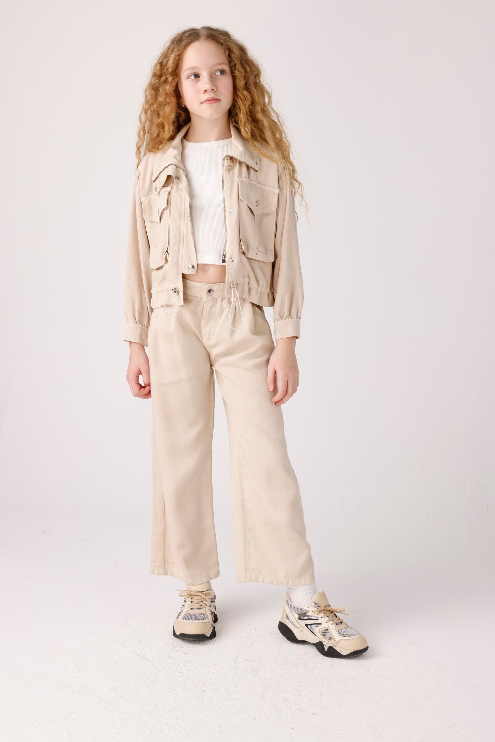 Tensel Stil Kız Pantolon - Taş Rengi