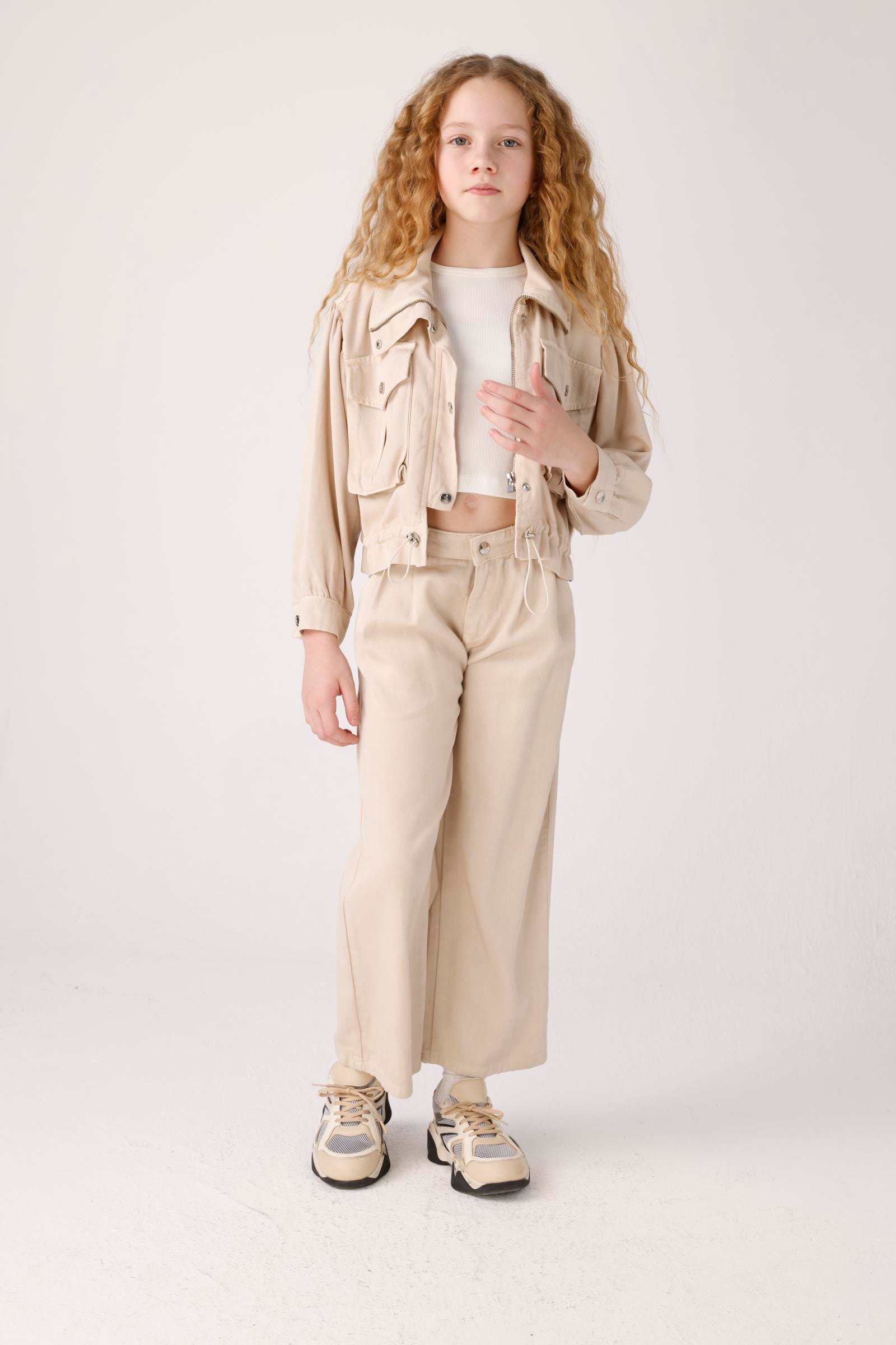 Tensel Stil Kız Pantolon - Taş Rengi