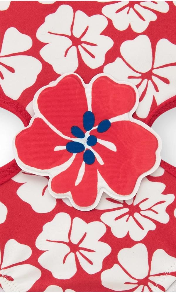 TUC TUC Yakası Çiçek Kabartmalı Kız Mayo - Kırmızı