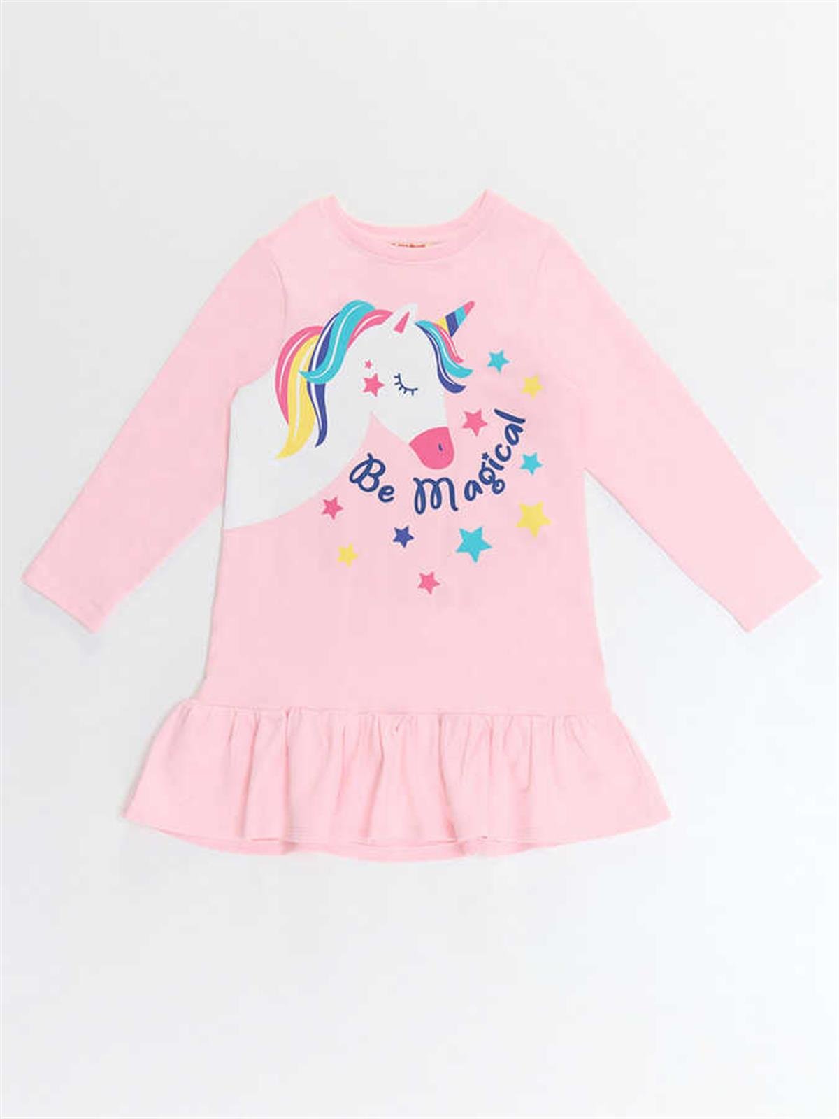 UNİCORN MAGİC KIZ ÇOCUK PEMBE ELBİSE