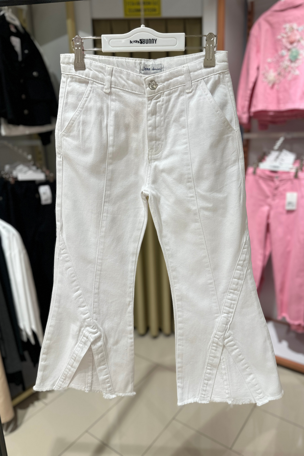 V PaçalıKız Pantolon - Beyaz